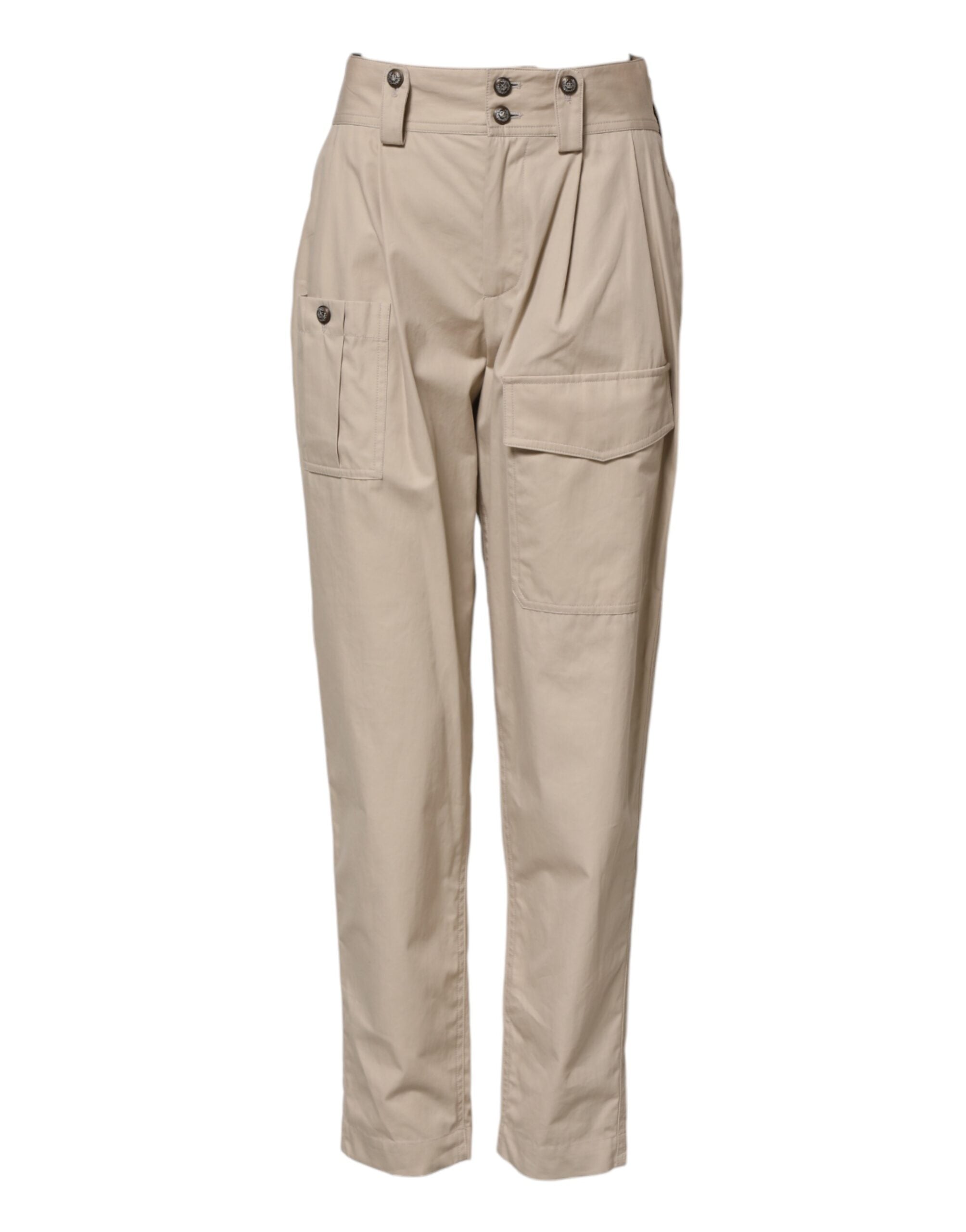 Pantalons beige en coton à taille haute de Dolce & Gabbana, style élégant et confort tendance.