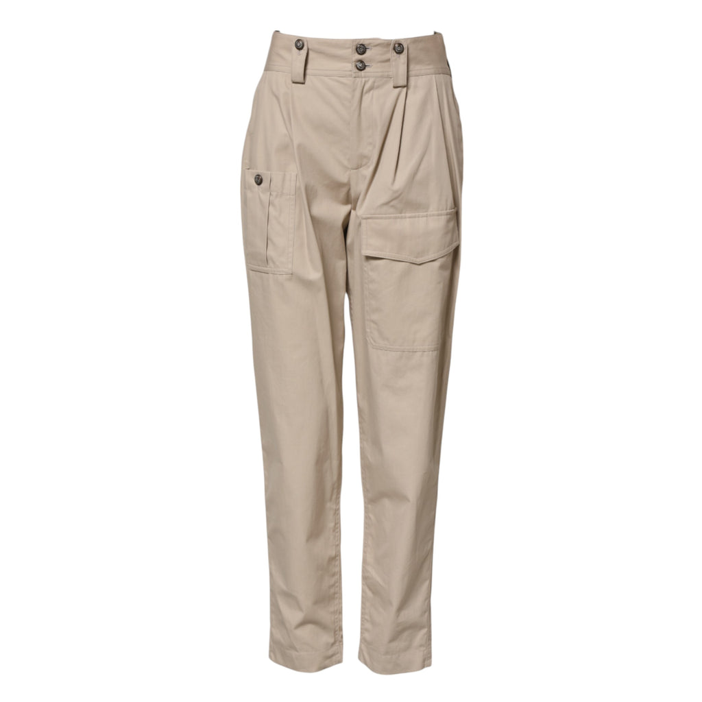 Pantalon beige en coton à taille haute de Dolce & Gabbana, style élégant et confortable, visible en gros plan.