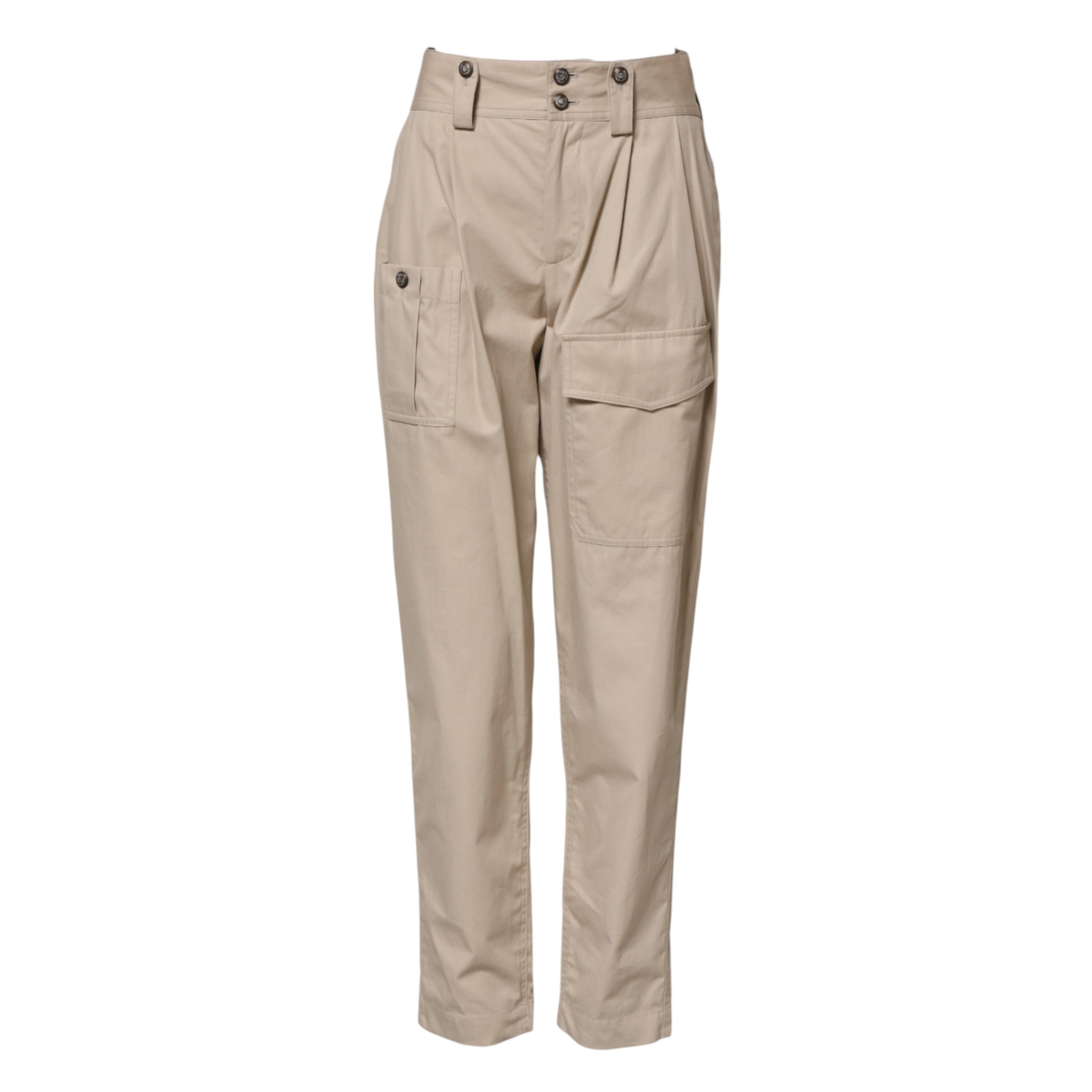Pantalon beige en coton à taille haute de Dolce & Gabbana, style élégant et confortable, visible en gros plan.