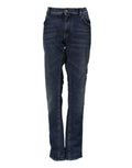 Jeans en denim bleu Dolce & Gabbana, coupe droite, taille mi-haute, visibles sur un mannequin.