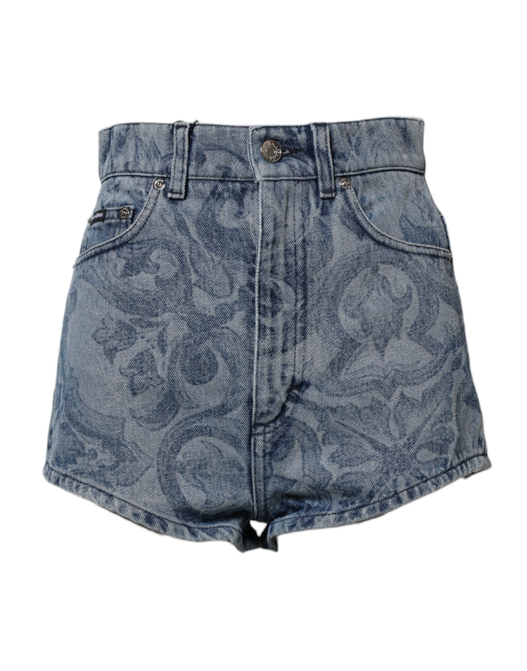 Shorts en denim coton à motif floral bleu de Dolce & Gabbana, coupe courte et tendance pour un style estival.