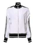 Veste blanche en viscose Dolce & Gabbana pour femmes avec logo, zip complet, style élégant et moderne.