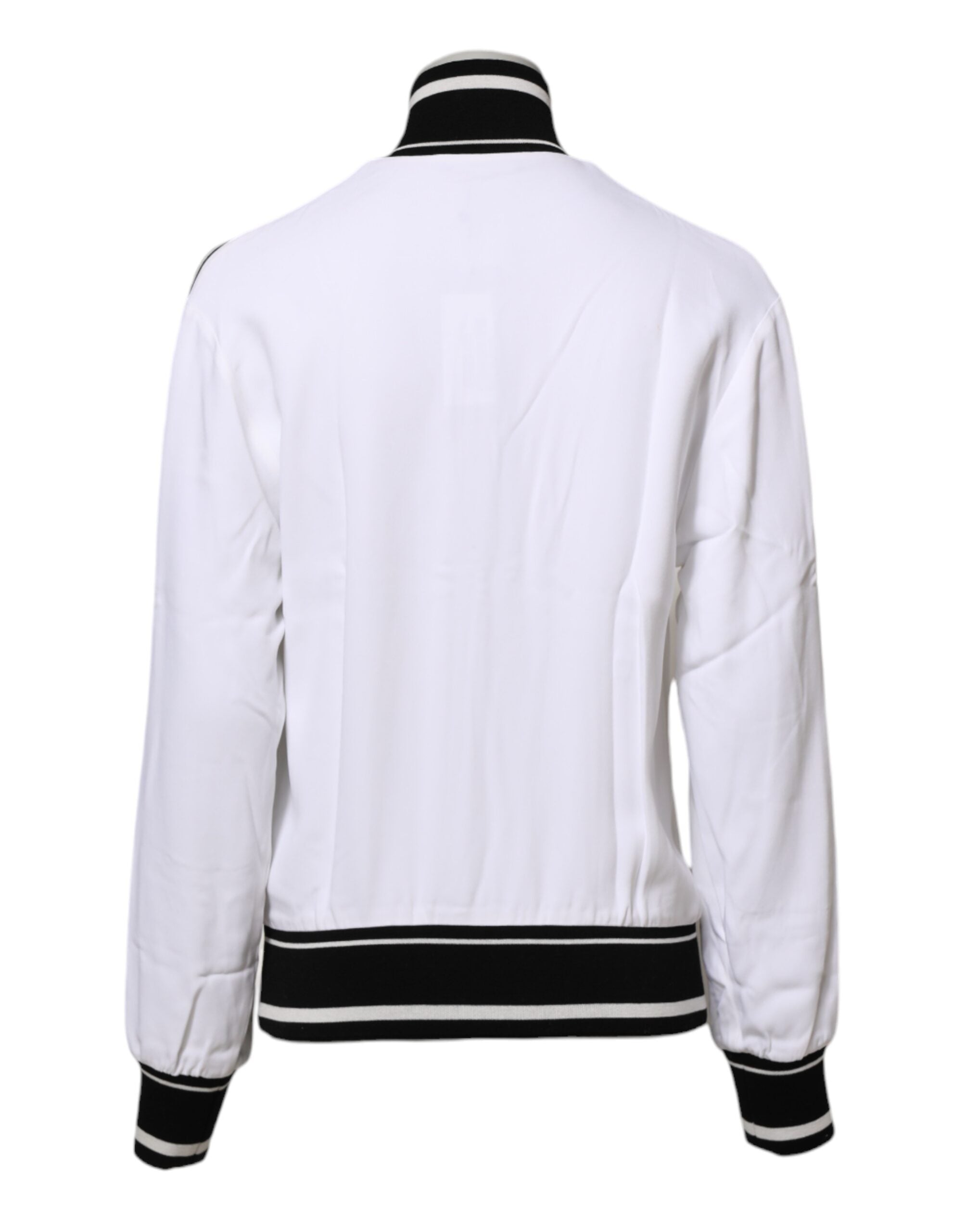 Veste zip complète blanche en viscose Dolce & Gabbana pour femmes avec logo, vue de face.