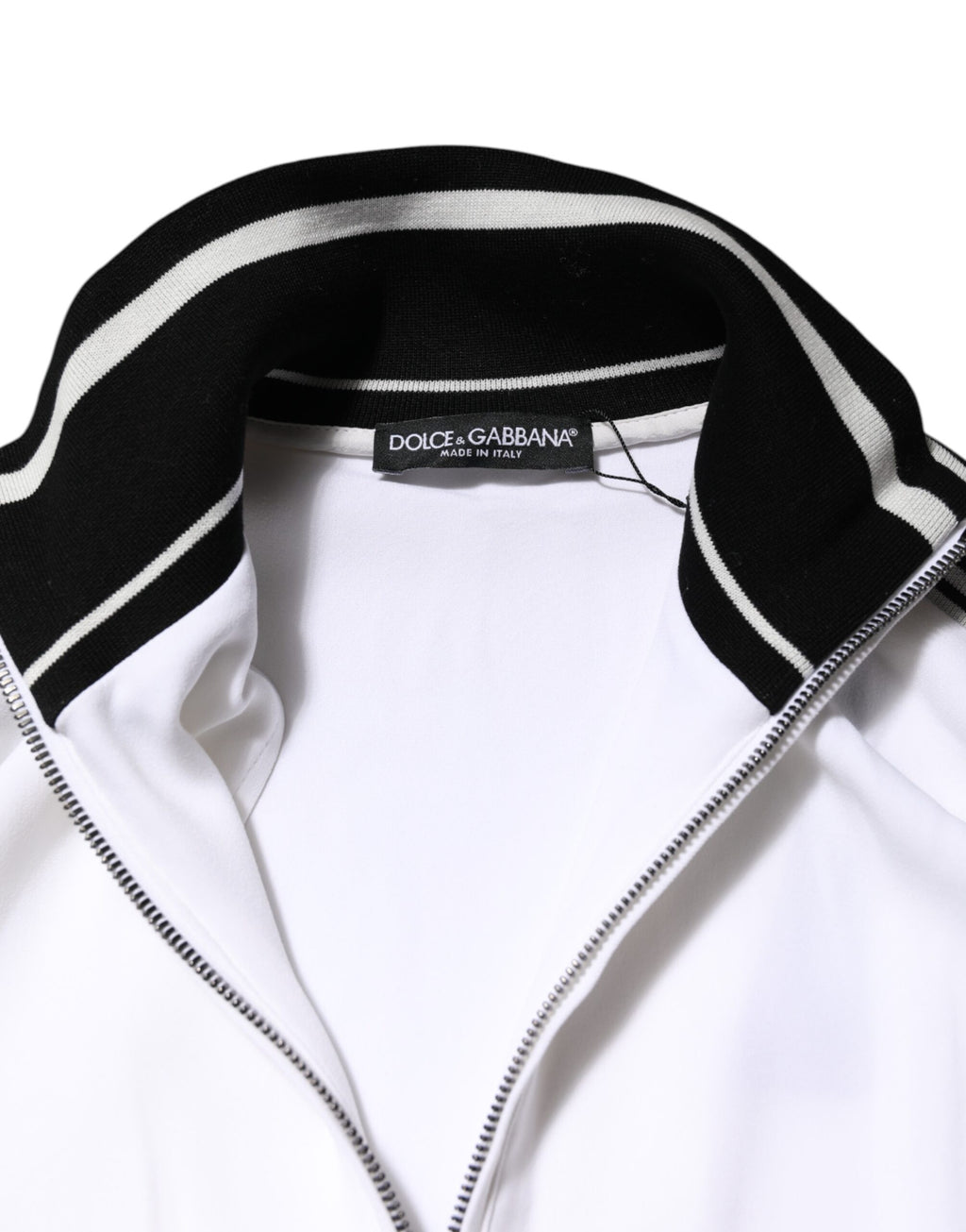 Veste zippée blanche en viscose Dolce & Gabbana pour femme avec logo, mode élégante et moderne.