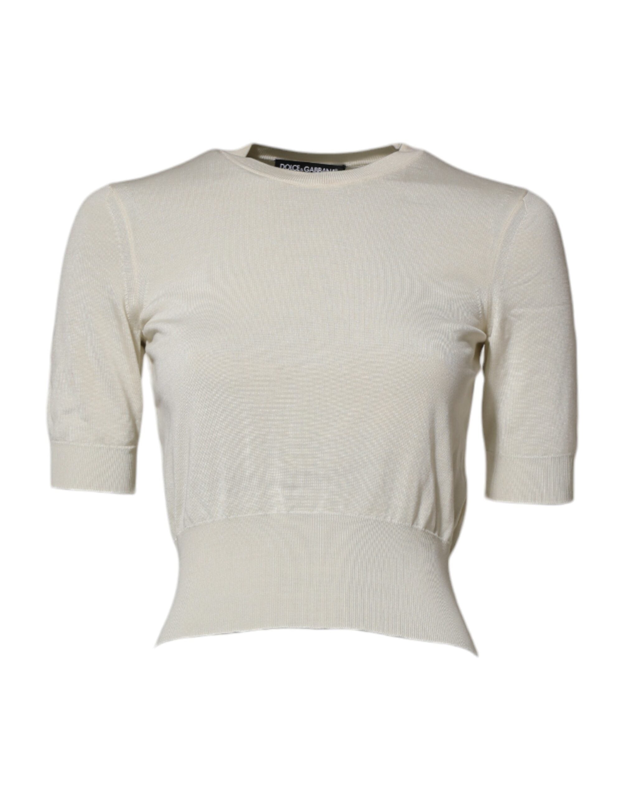 Blouse Dolce & Gabbana en soie blanche à manches courtes, style pullover, vue de face.