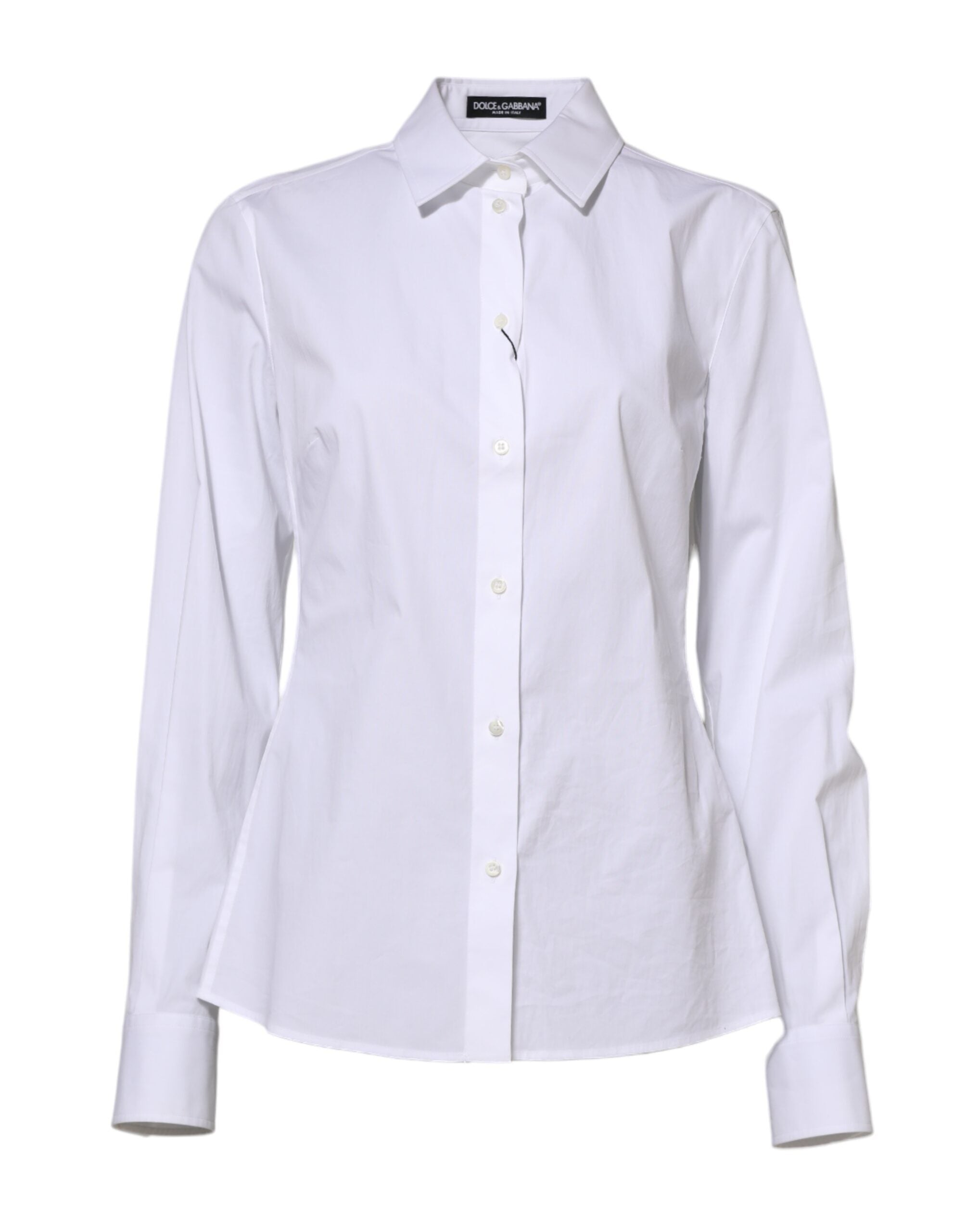 Chemise blanche en coton à manches longues et col Dolce & Gabbana, vue de face.
