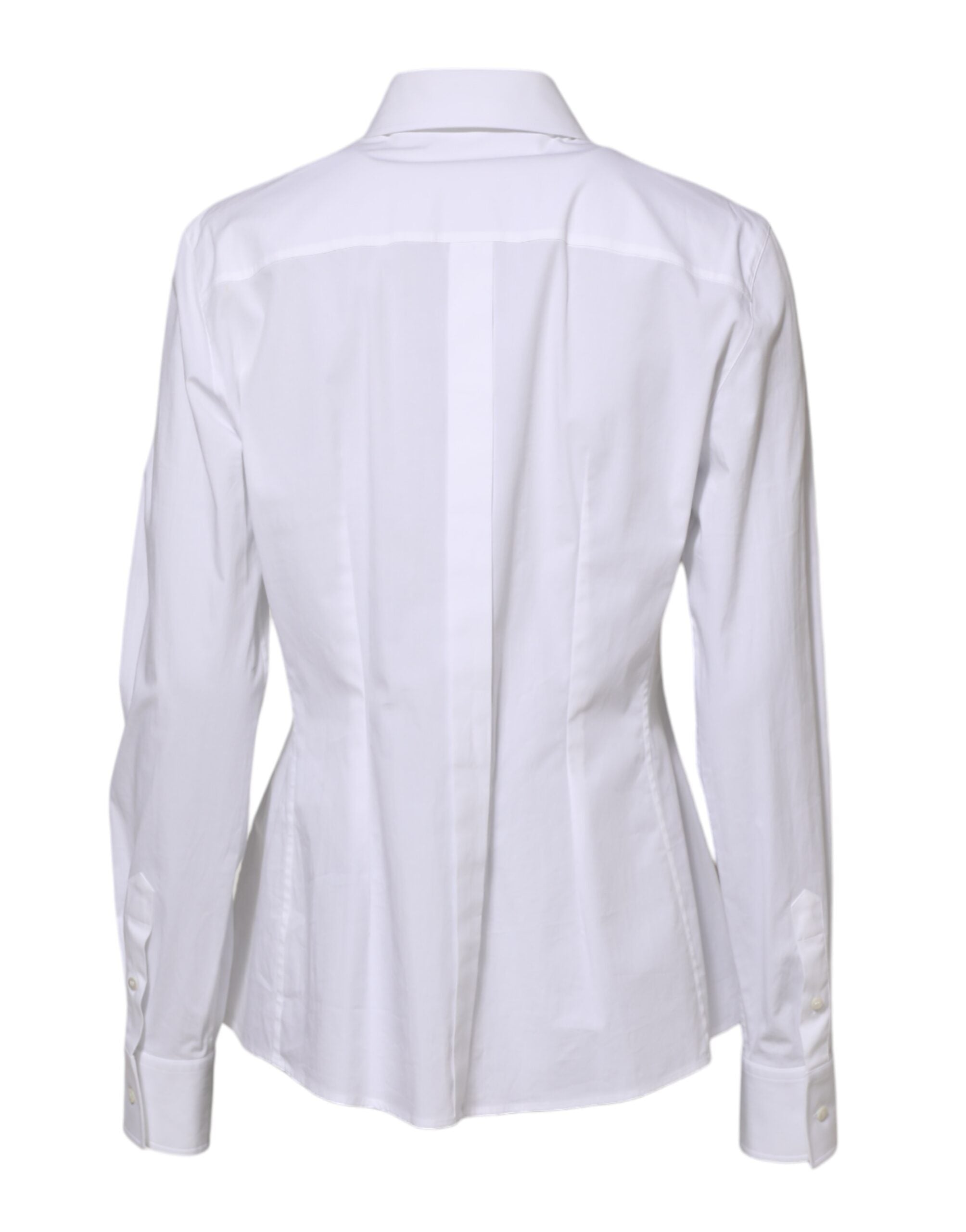Chemise blanche en coton à manches longues et col Dolce & Gabbana, vue de face, élégante et sophistiquée.