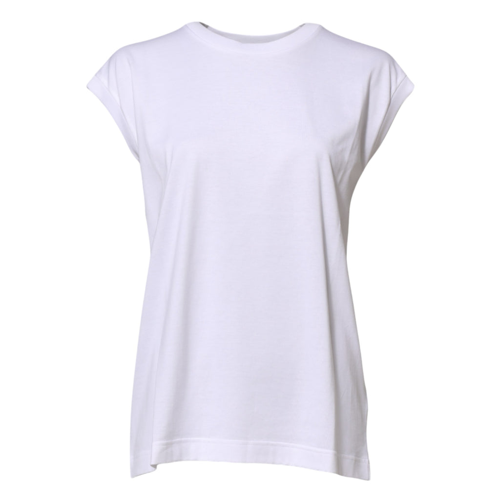 T-shirt sans manches en coton blanc de la marque Dolce & Gabbana pour femmes, vue de face.