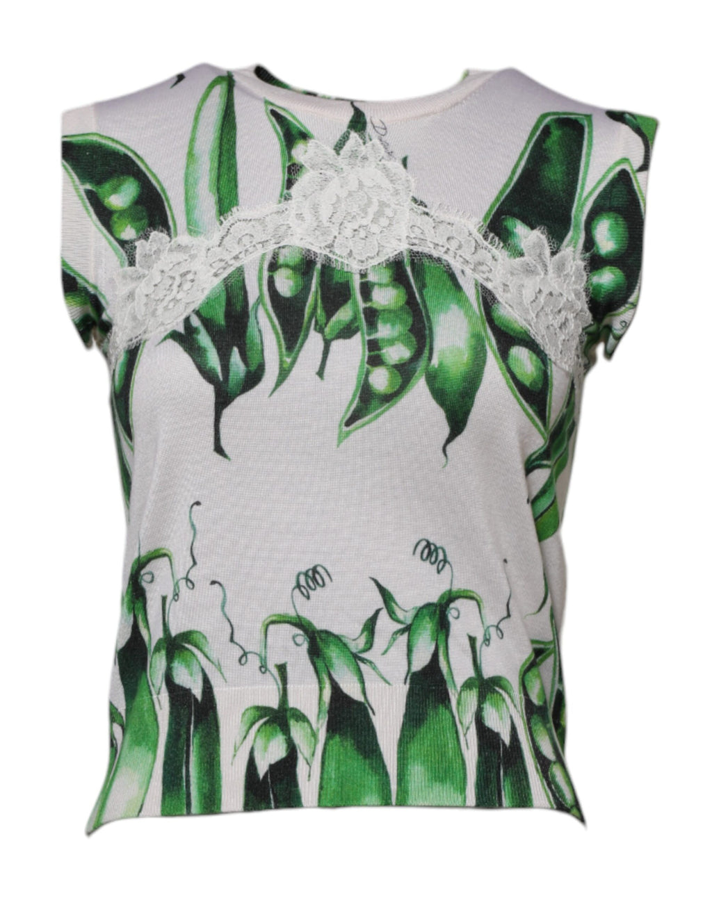 Chemisier sans manches Dolce & Gabbana à imprimé pois blanc et vert, style élégant et léger, pour femme.