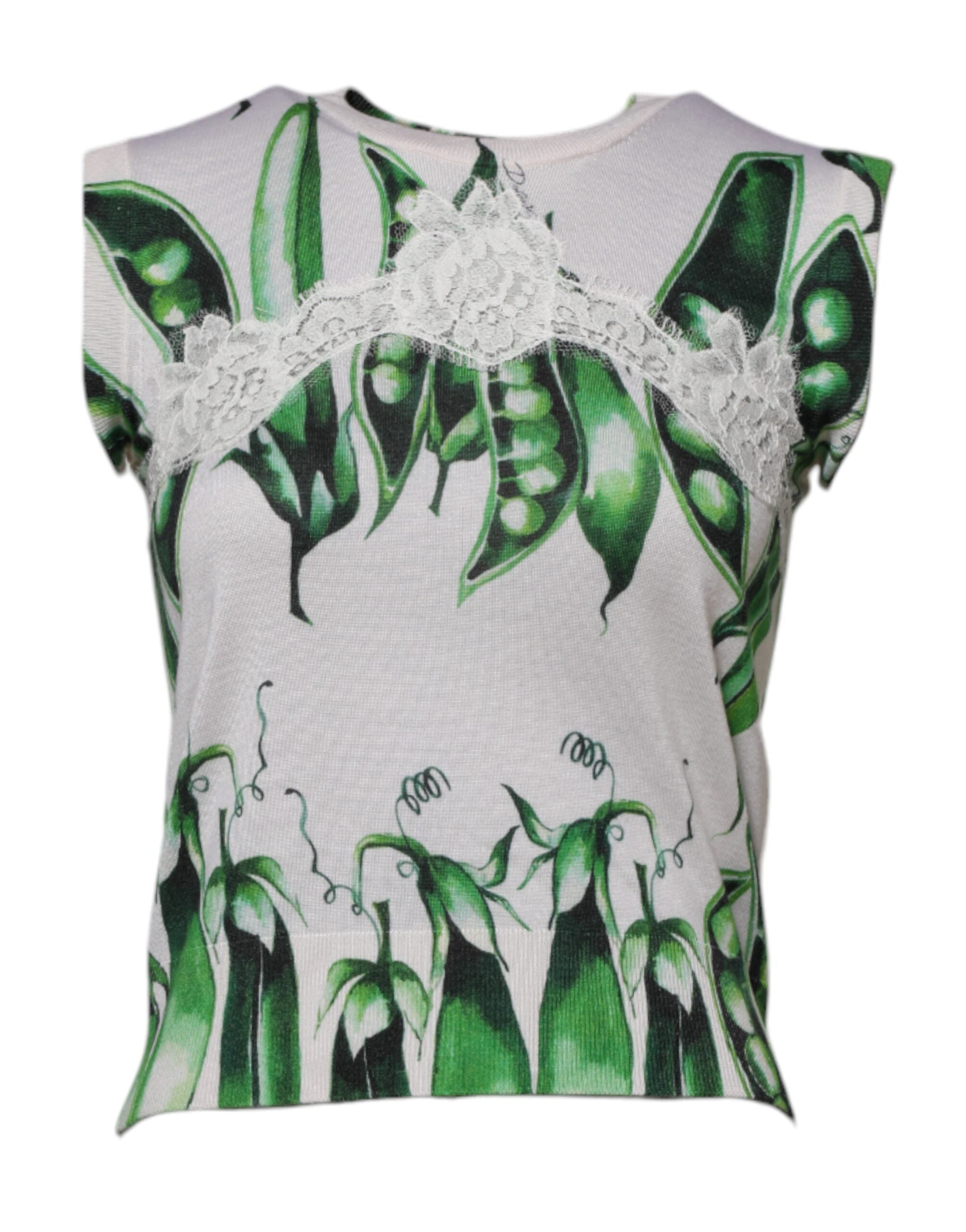 Chemisier sans manches Dolce & Gabbana à imprimé pois blanc et vert, style élégant et léger, pour femme.