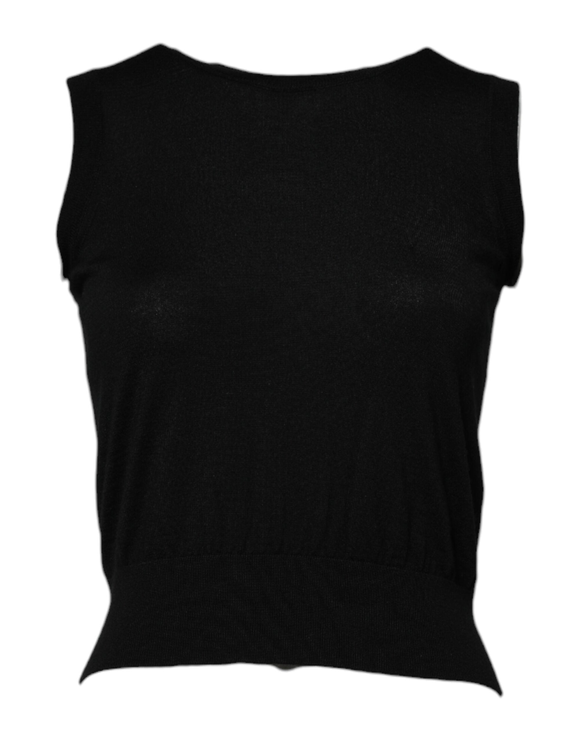 T-shirt sans manches en cachemire noir pour femmes de Dolce & Gabbana, élégante et douce, vue de face sur un fond neutre.