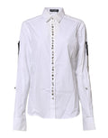 Chemise blanche Dolce & Gabbana avec col orné de cristaux, élégante et sophistiquée, vue de face.