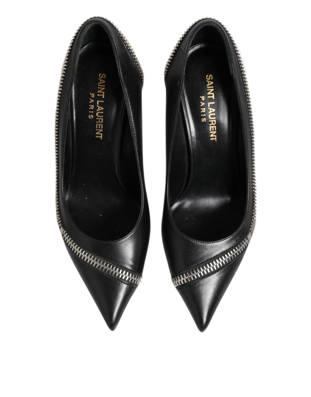 Chaussures Saint Laurent en cuir blanc et noir à talons aiguilles avec bout pointu, élégantes et sophistiquées.