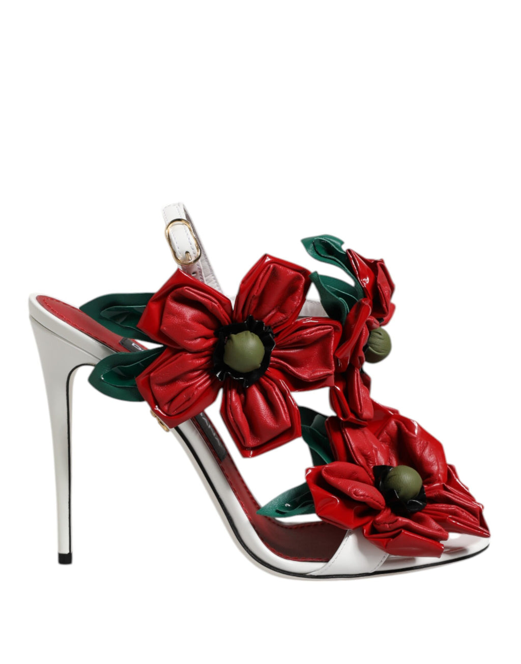 Sandales en cuir blanc Dolce & Gabbana avec détails floraux, élégantes chaussures d'été pour femmes.