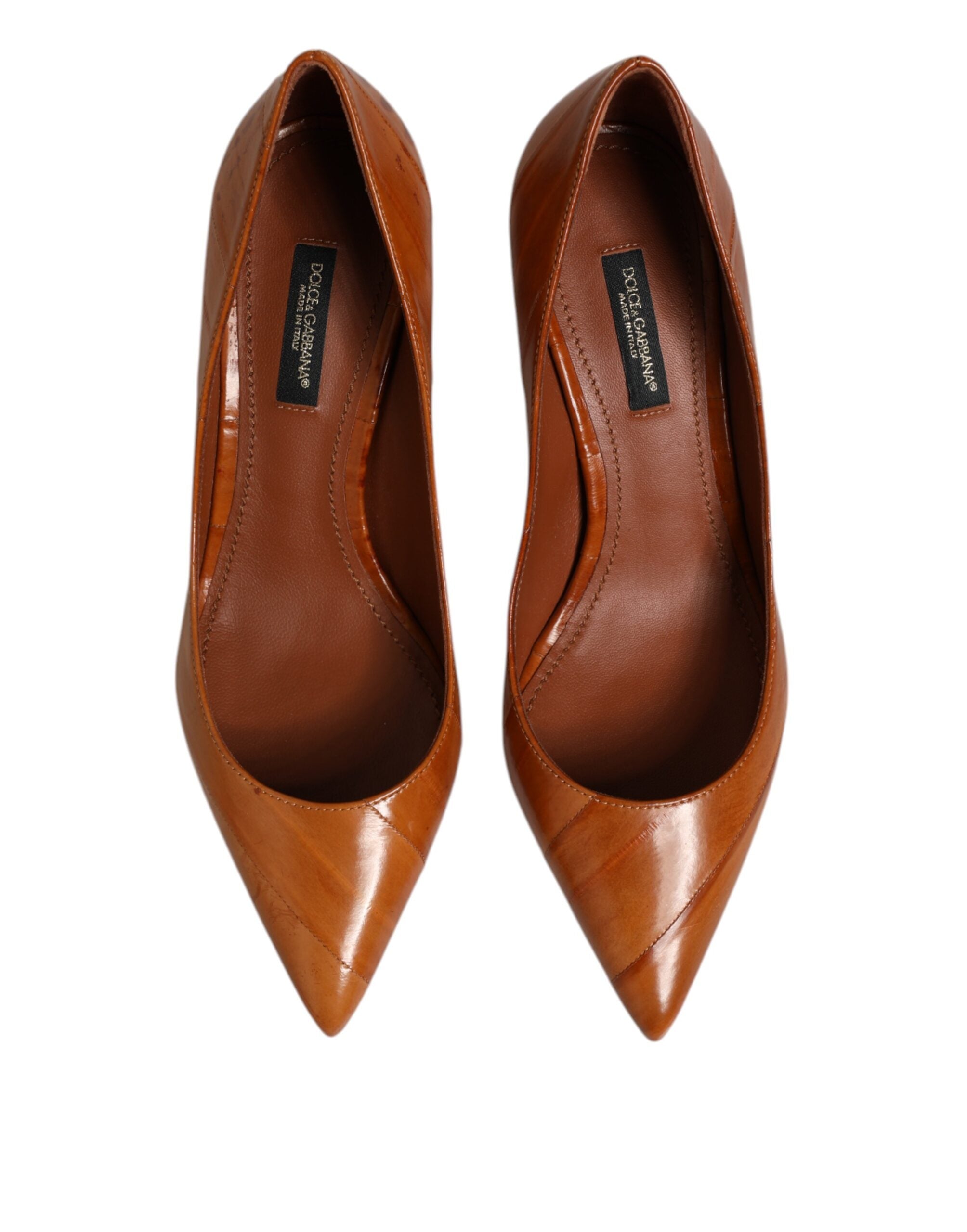Escarpins Dolce & Gabbana en cuir brun avec talon stiletto, chaussures élégantes pour femme.