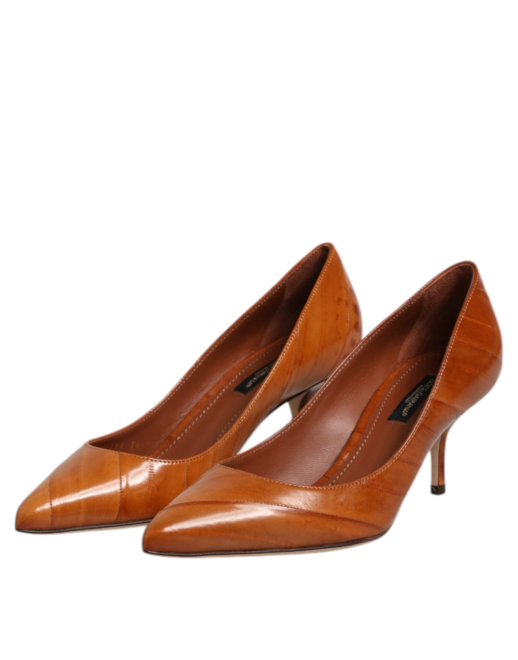 Chaussures à talons aiguilles en cuir marron de Dolce & Gabbana, escarpins élégants pour femmes.
