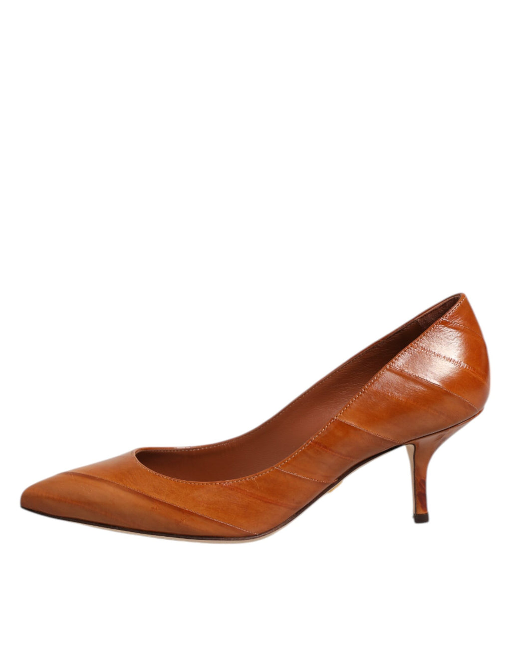 Chaussures Dolce & Gabbana à talons aiguilles en cuir marron, style élégant avec semelle fine et finition soignée.