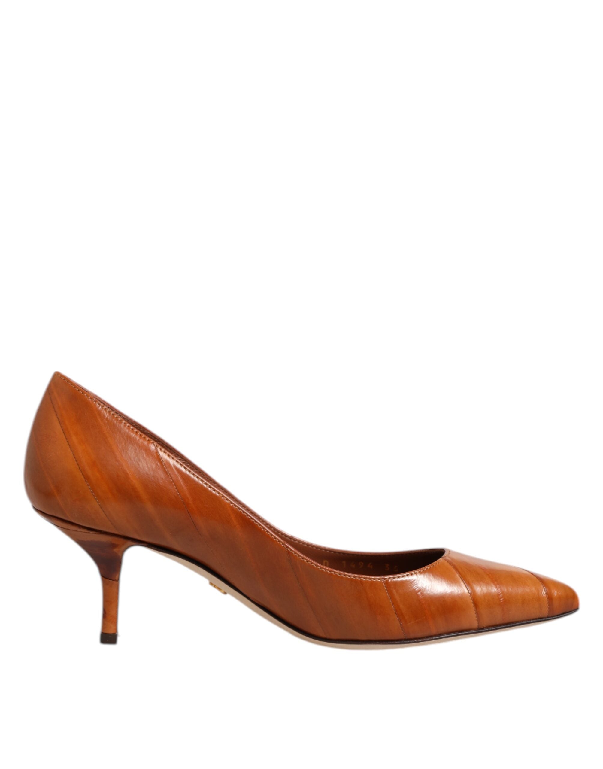 Chaussures Dolce & Gabbana à talons aiguilles en cuir marron, élégantes et sophistiquées.