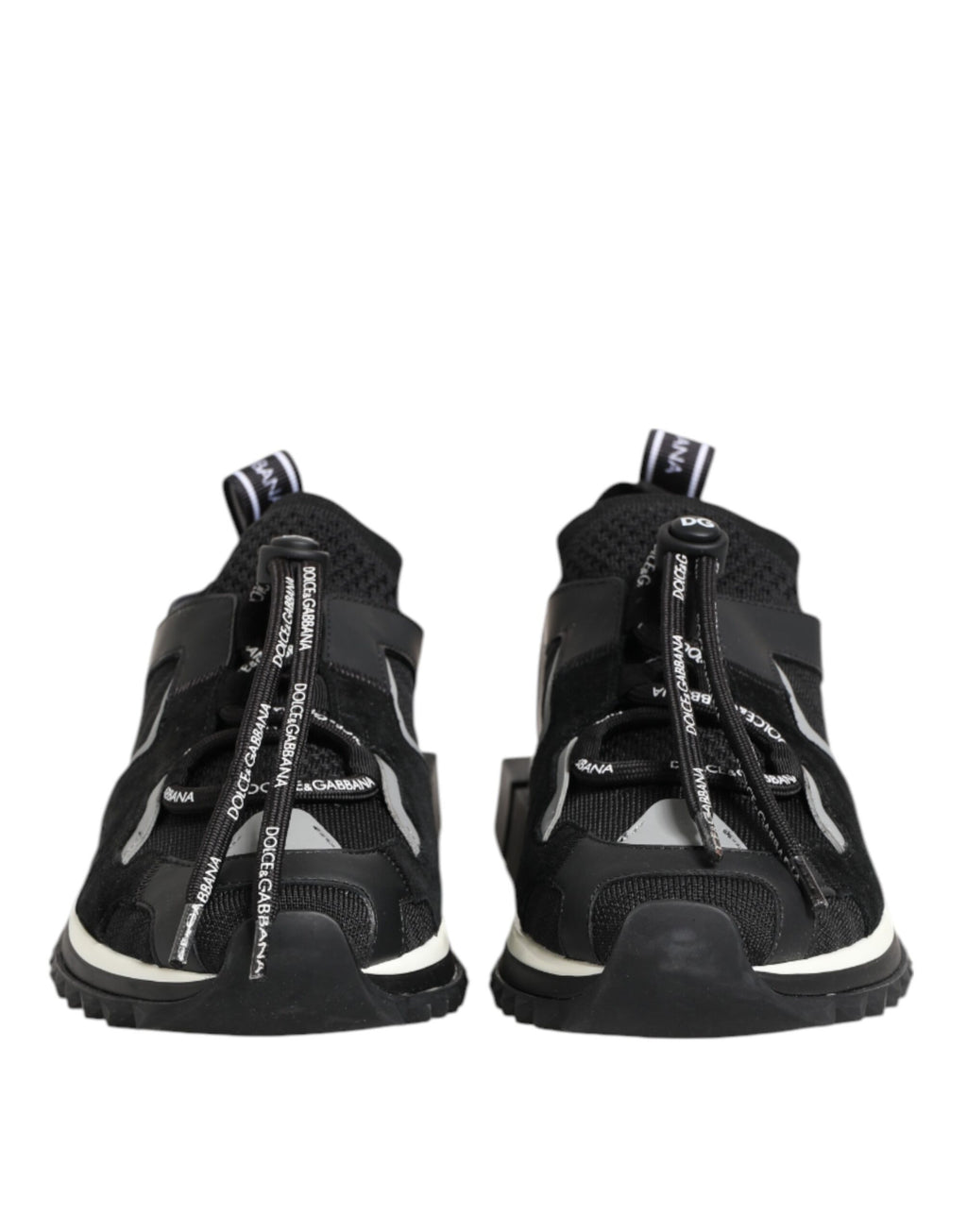 Chaussures sneakers Dolce & Gabbana Sorrento en noir et blanc avec logo, vues de face, pour homme.