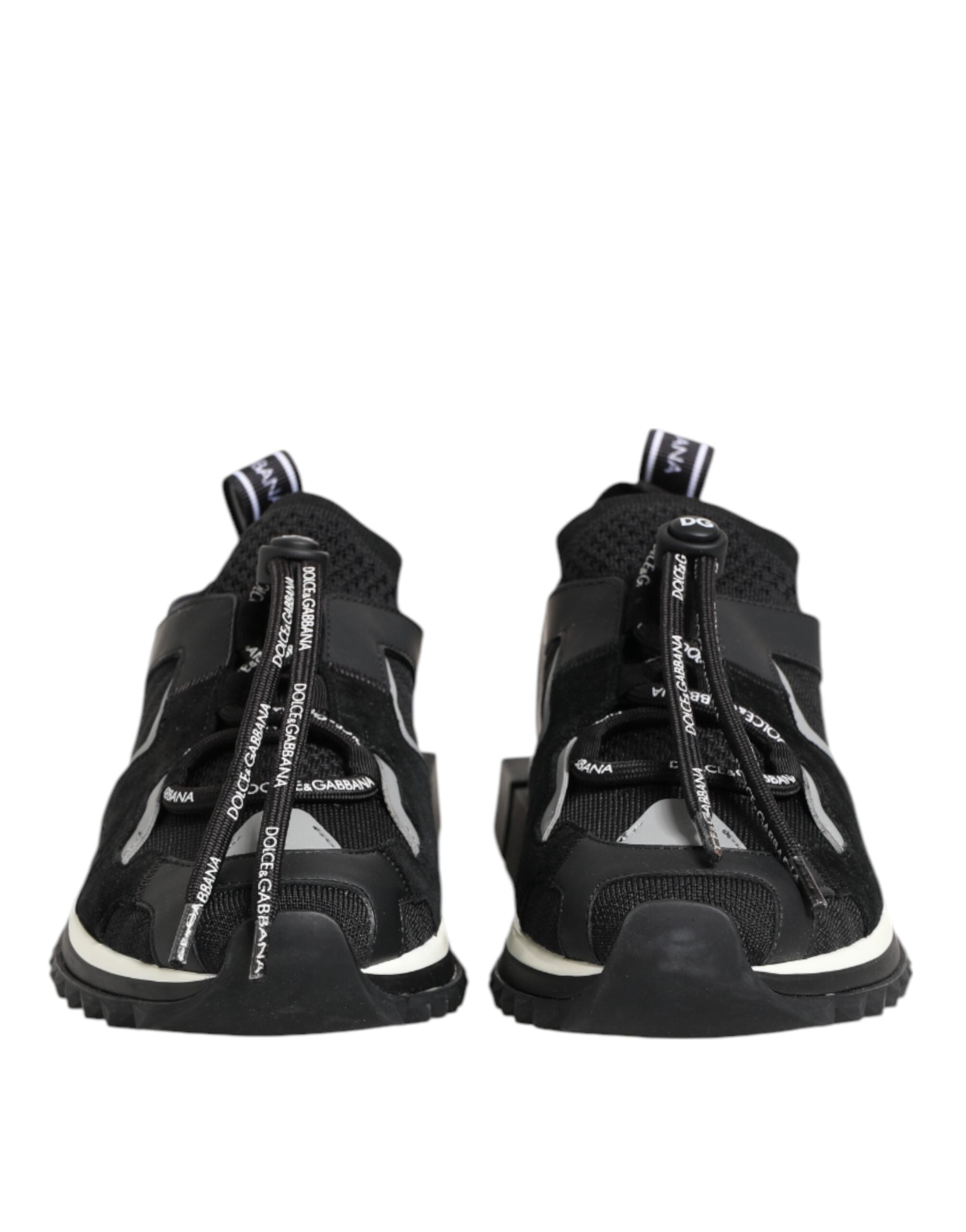 Chaussures sneakers Dolce & Gabbana Sorrento en noir et blanc avec logo, vues de face, pour homme.