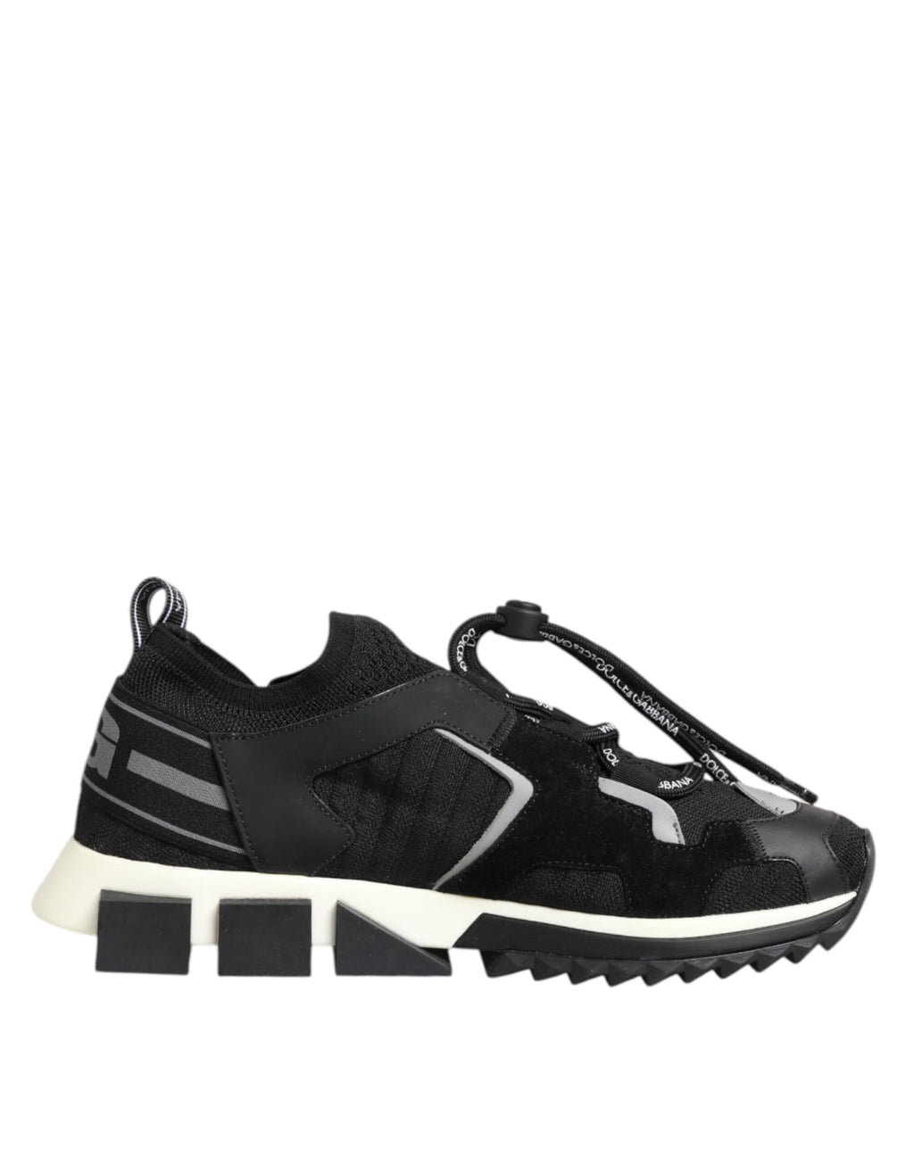 Chaussures sneakers Dolce & Gabbana Sorrento noires et blanches avec logo, vue de face des sneakers modernes.