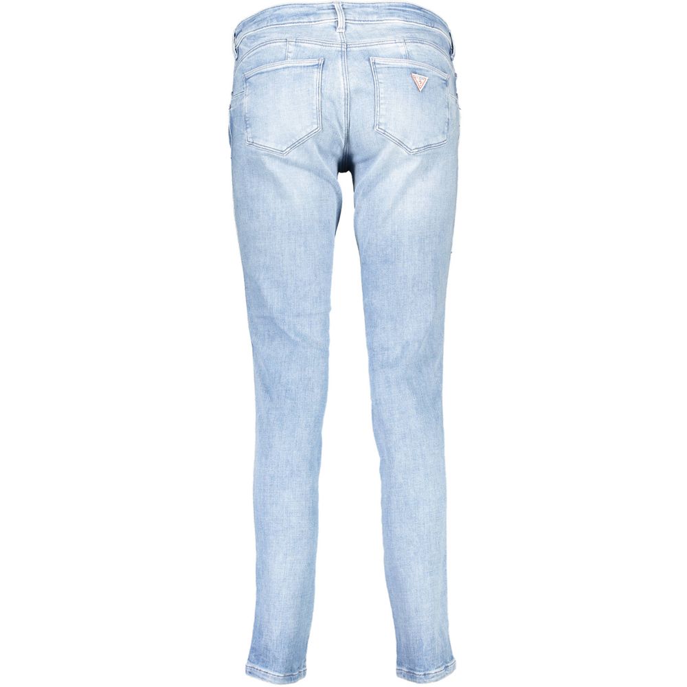 Jeans pour femmes Guess Jeans en coton biologique de couleur azur, coupe classique et style décontracté.