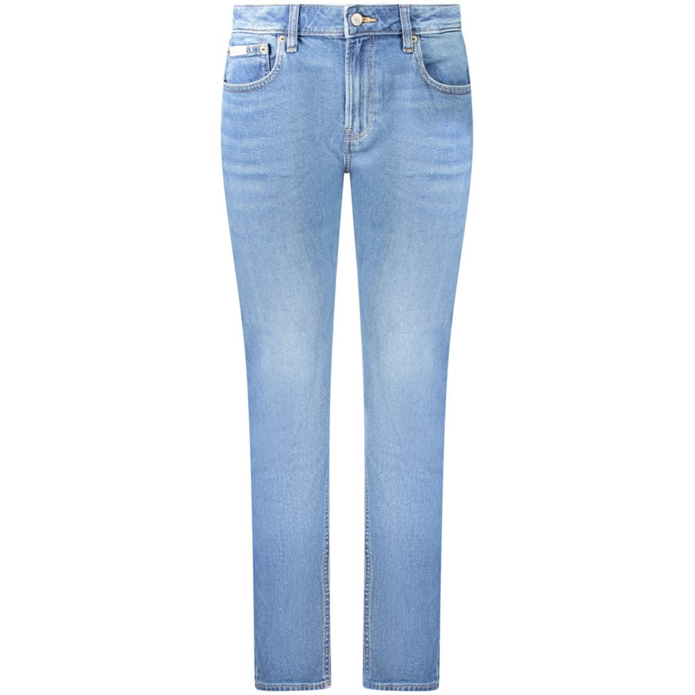 Jeans en coton pour femmes de la marque Calvin Klein Blu, coupe classique et détail de couture visible.