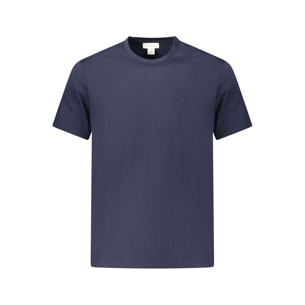 T-shirt pour homme en coton bleu de la marque Calvin Klein, coupe classique et logo discret sur la poitrine.