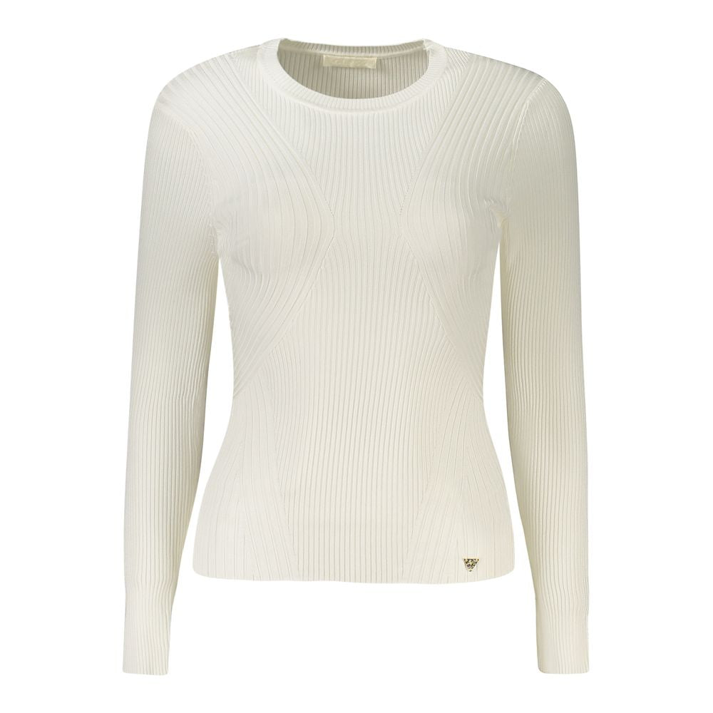 Pull en viscose blanc Guess Jeans pour femme, style confortable et tendance, visible sur l'image.