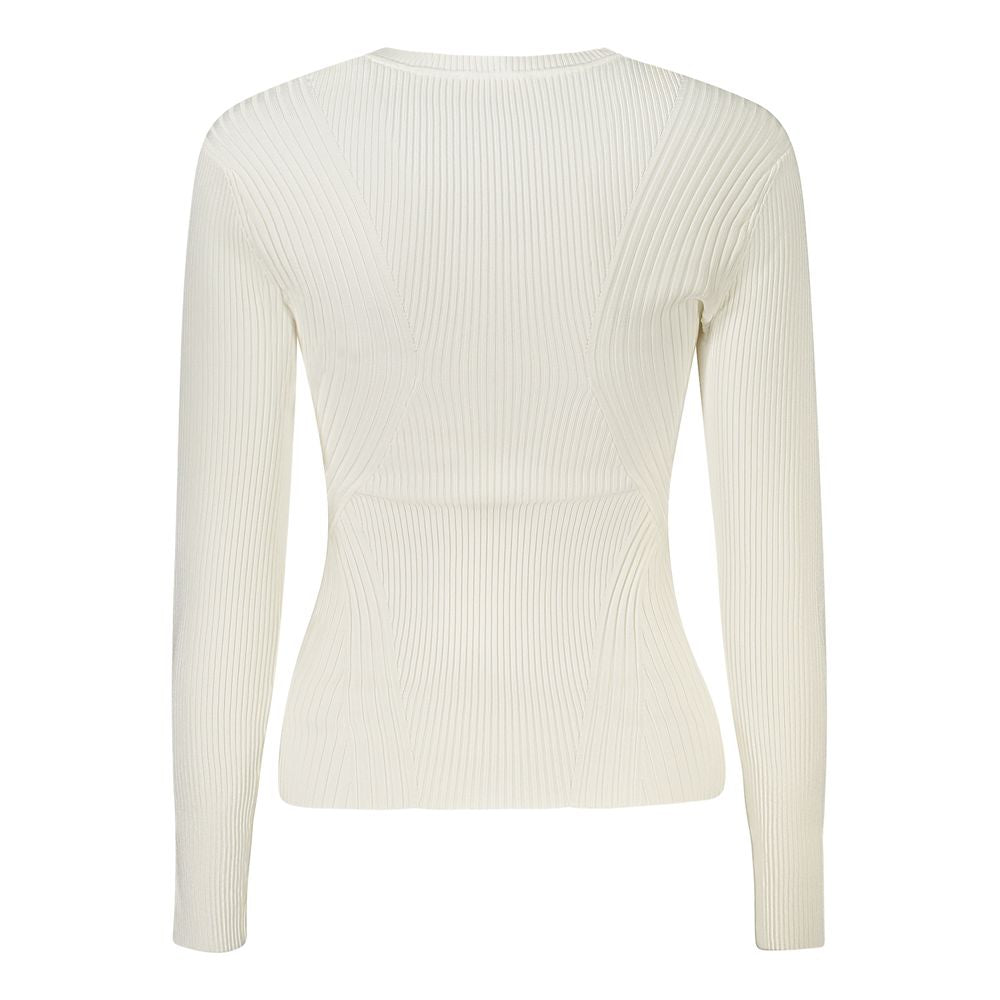 Pull à manches longues Guess Jeans pour femmes en viscose blanche, doux et confortable, avec un design classique.
