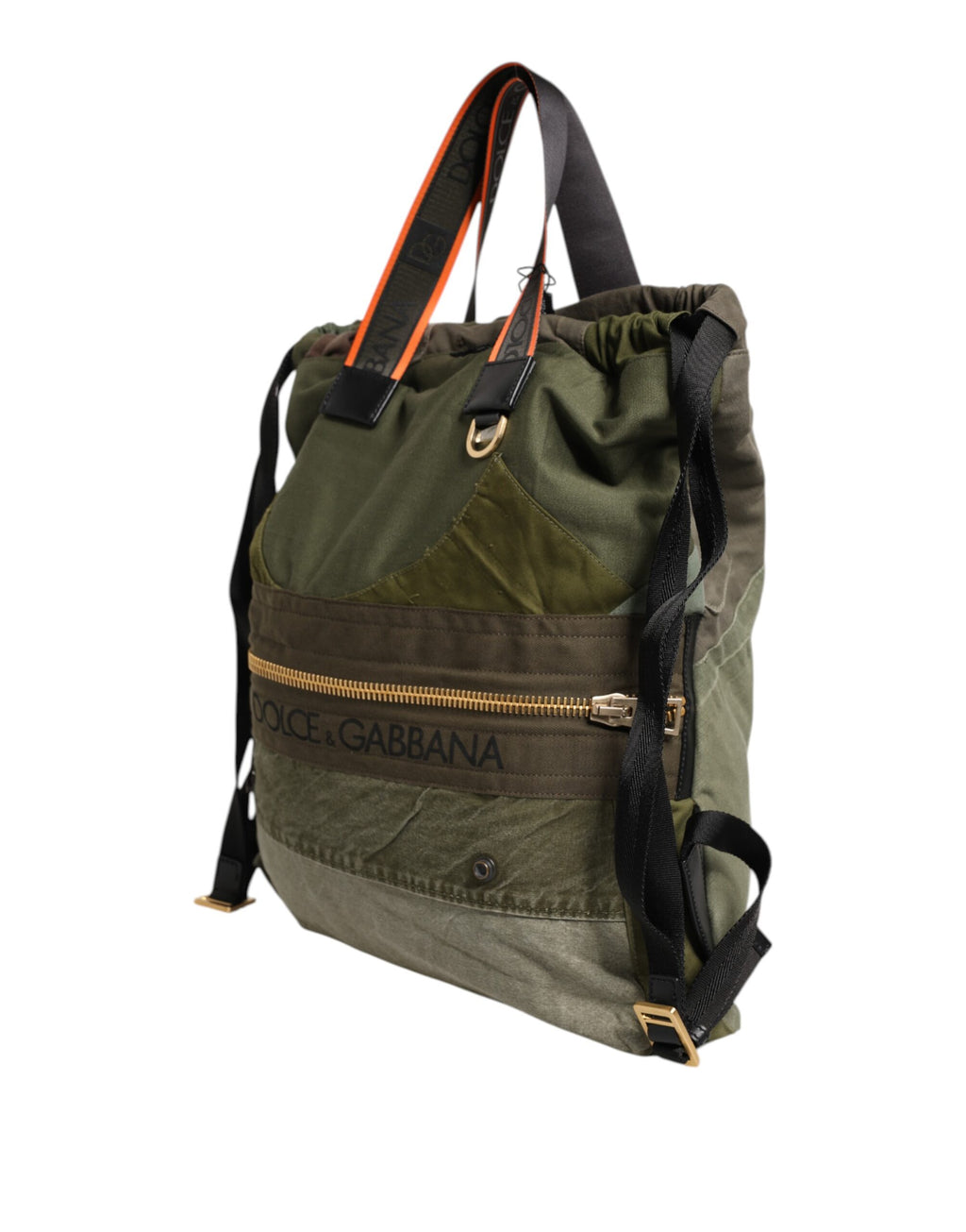 Sac à dos Dolce & Gabbana en patchwork vert militaire, style pratique et tendance, avec plusieurs poches et détails en tissu.