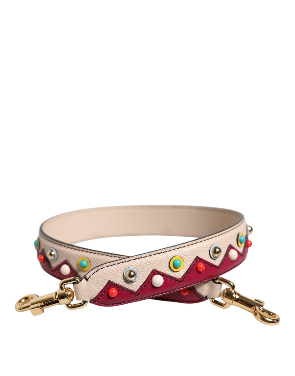 Sangle d'épaule en cuir beige et rouge pour sac Dolce & Gabbana, accessoire de mode élégant et ajustable.