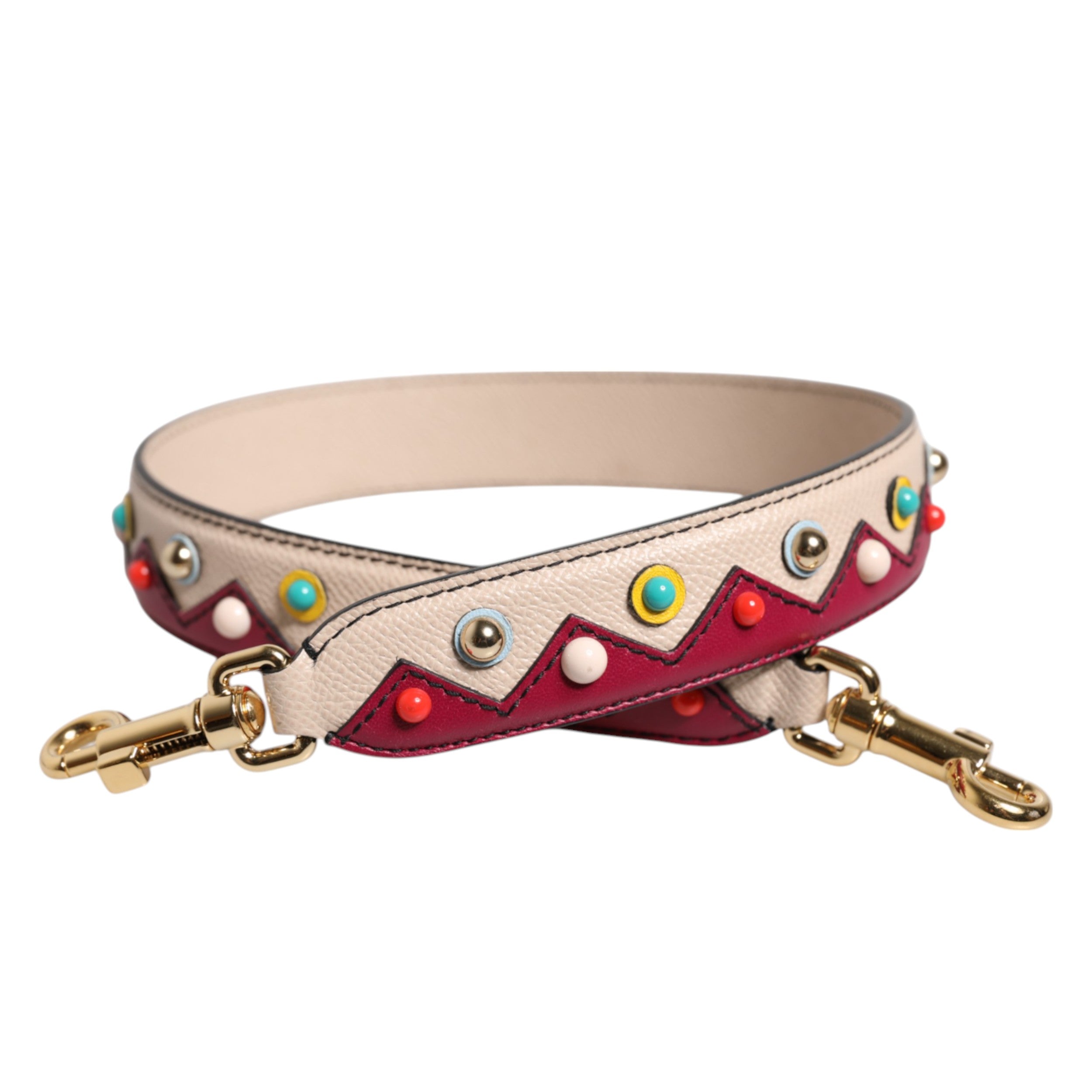 Sangle d'accessoire pour sac à main en cuir beige et rouge de Dolce & Gabbana, à porter sur l'épaule.