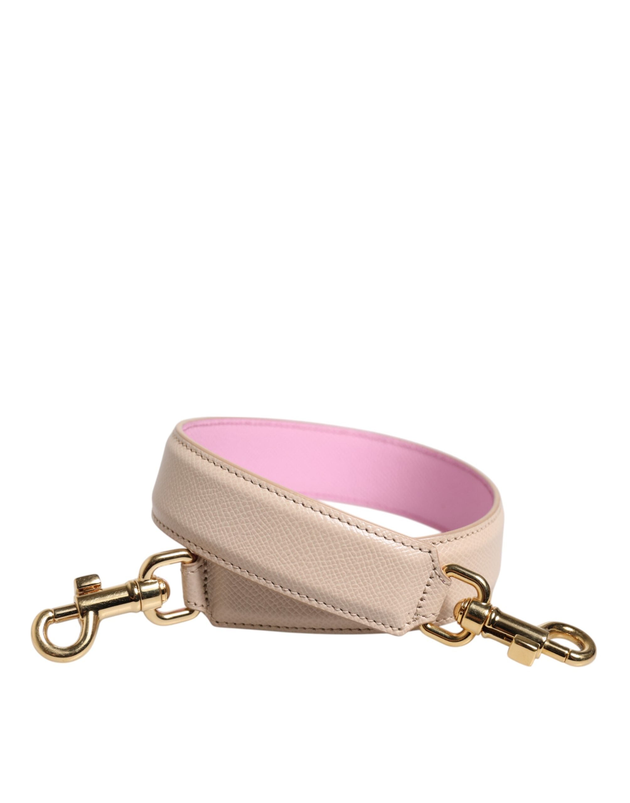Sangle d'épaule en cuir beige et rose de Dolce & Gabbana pour sac à main, accessoire élégant et tendance.