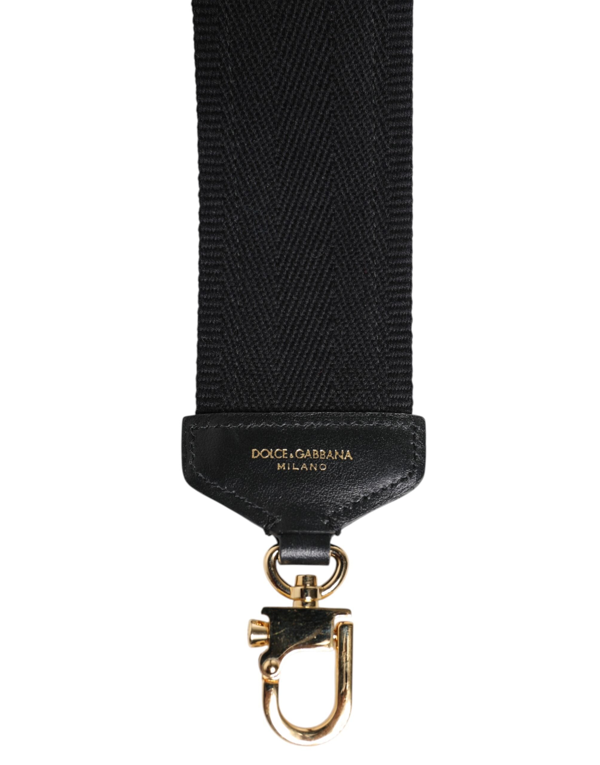 Sangle d'épaule pour sac à main en coton noir imprimé de Dolce & Gabbana, accessoire élégant pour femme.