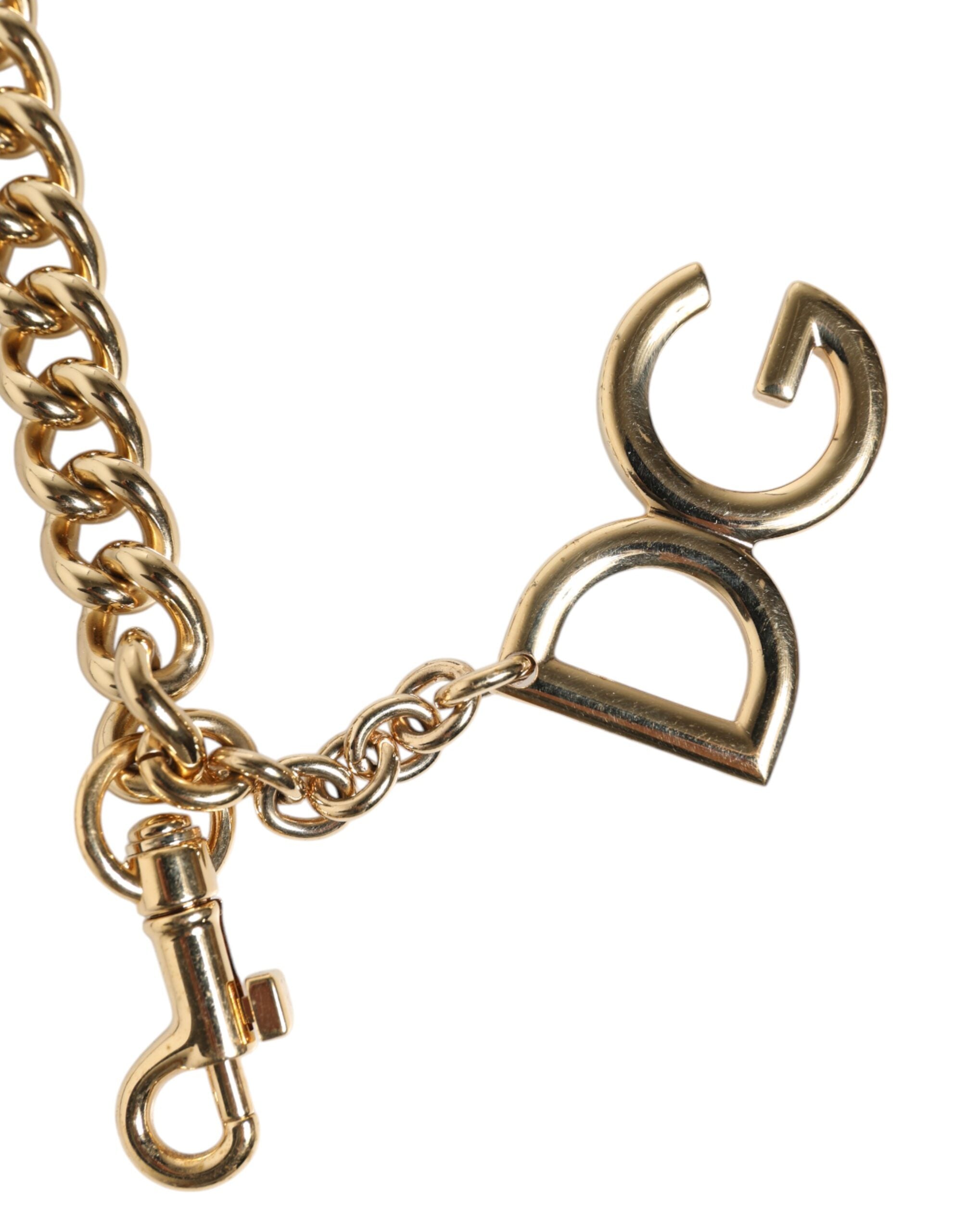 Sangle d'épaule en laiton doré avec motif léopard marron pour accessoire Dolce & Gabbana.