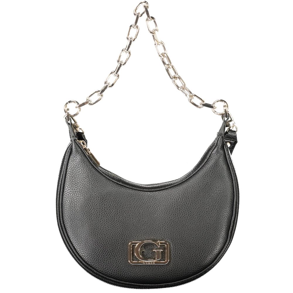 Sac à main Guess Jeans en polyuréthane noir pour femmes, style élégant et tendance, avec poignées et détails modernes.