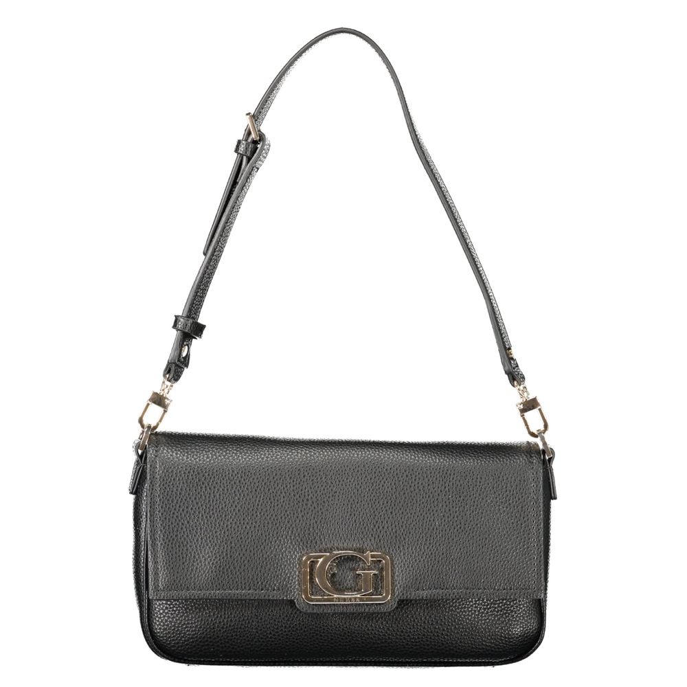 Sac à main noir en polyuréthane Guess Jeans pour femmes, élégant et moderne, avec détails sophistiqués et poignées robustes.