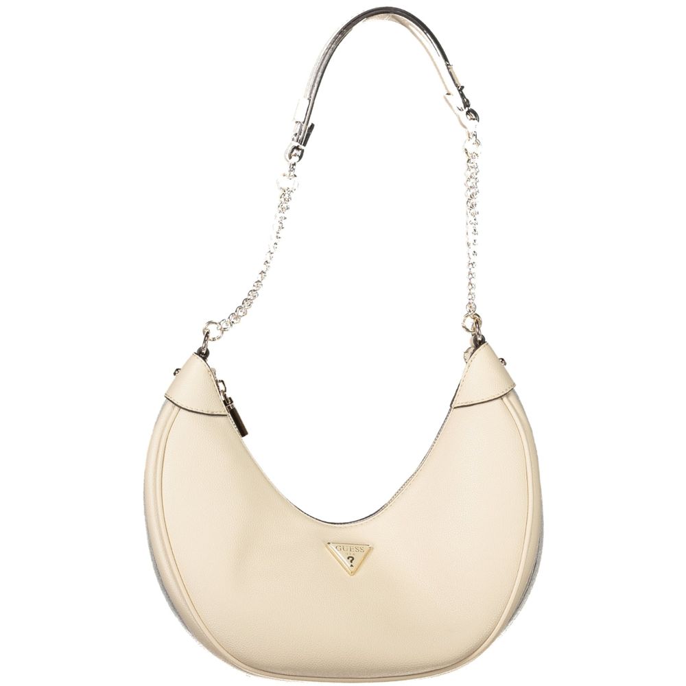 Sac à main beige en polyurethane pour femmes de Guess Jeans, avec fermeture élégante et design tendance.