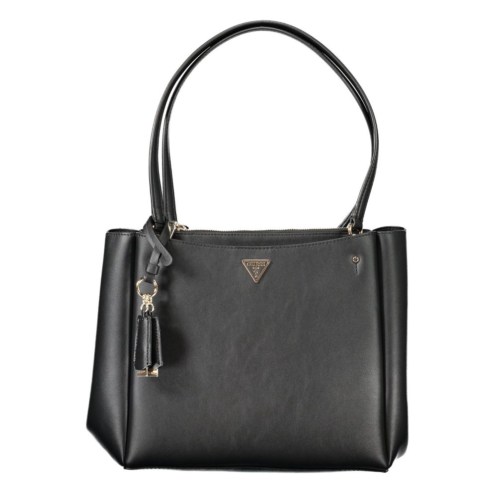 Sac à main noir Guess Jeans en polyuréthane pour femmes, avec design élégant et détails modernes.