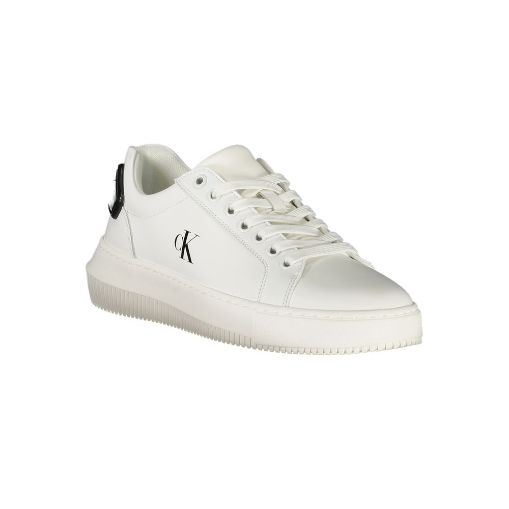 Chaussures femme Calvin Klein Bianco en polyuréthane, sneakers blanches élégantes et confortables, vue de face.