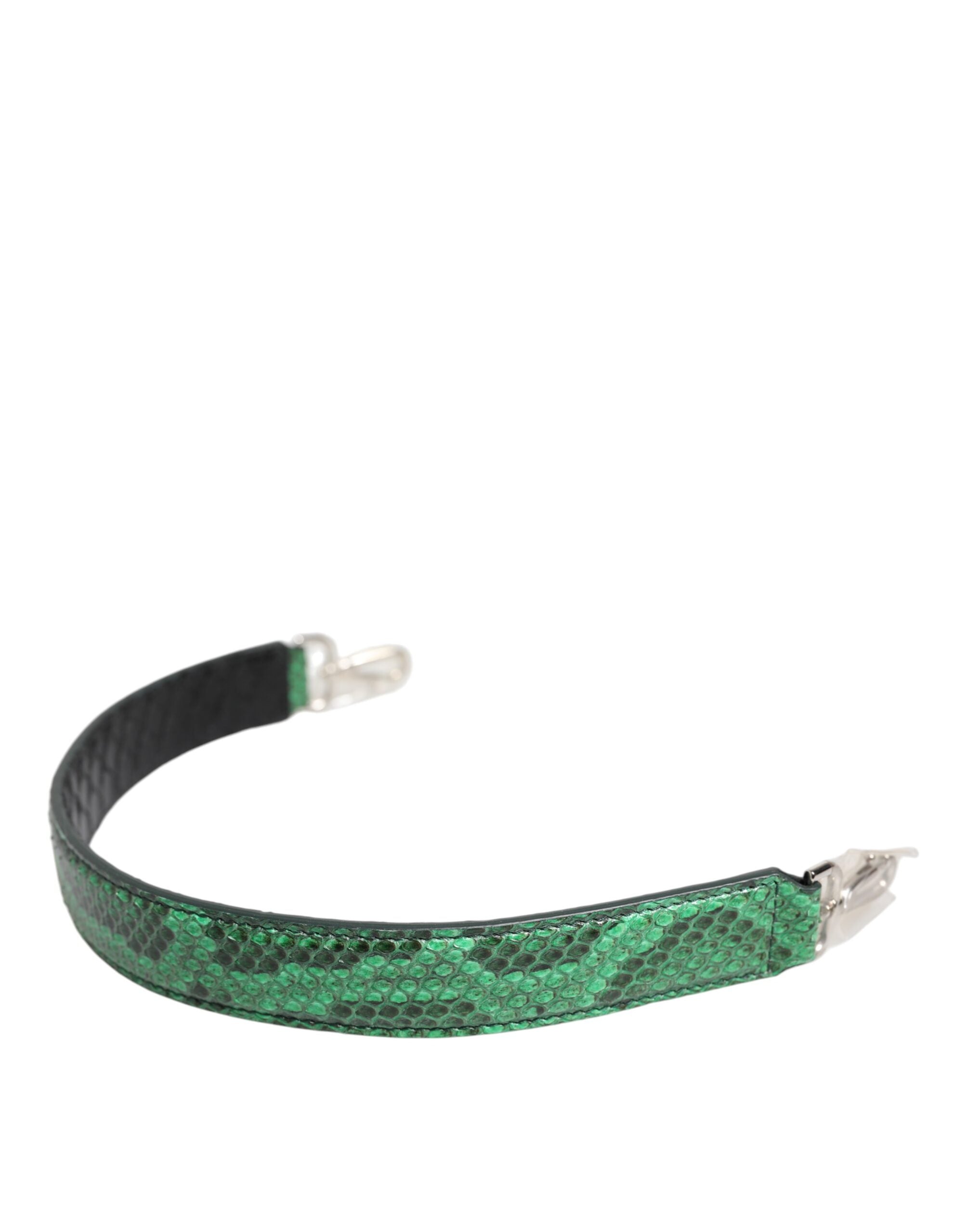 Sangle d’épaule en cuir exotique noir et vert Dolce & Gabbana pour sac à main, avec détails en cuir précieux.