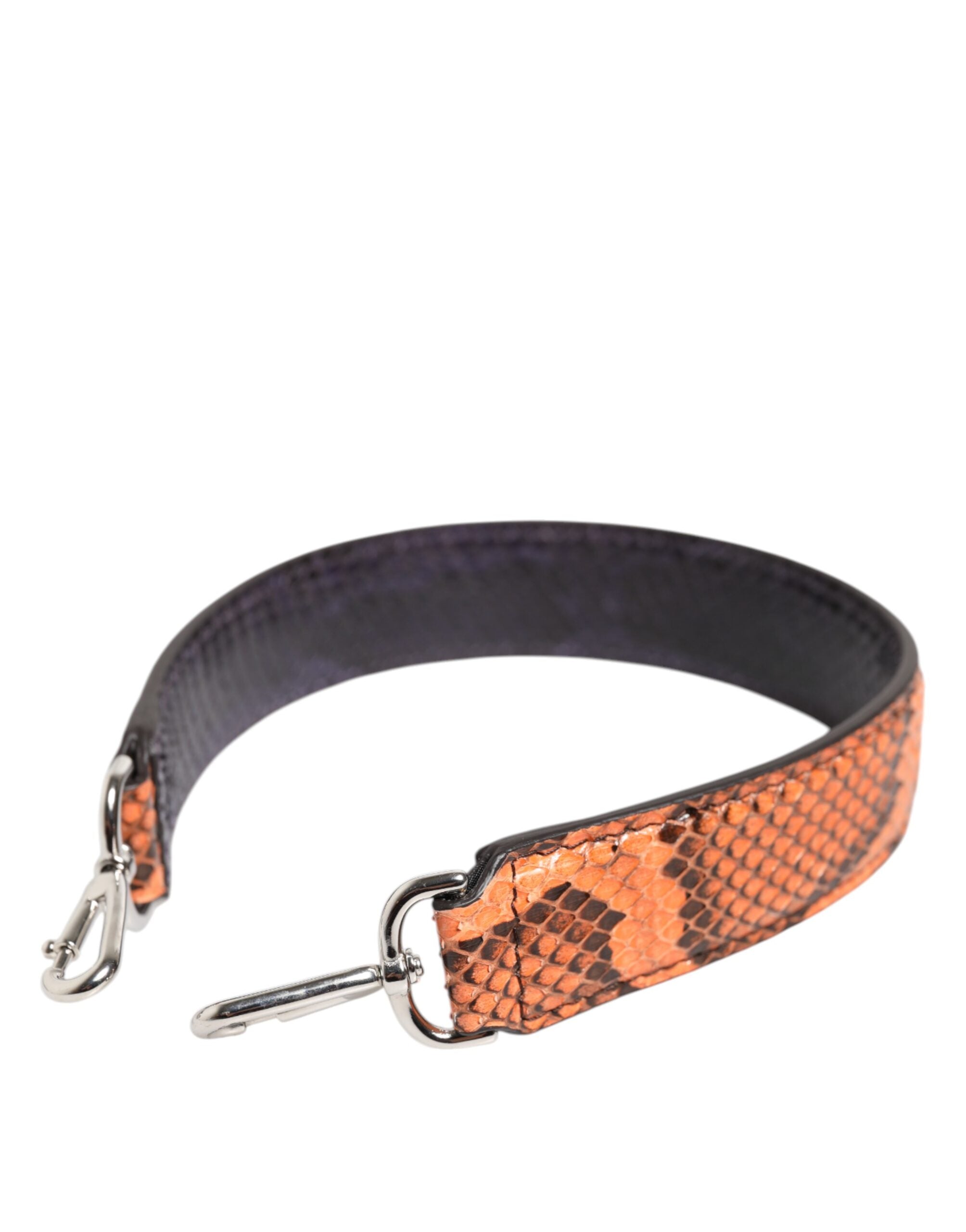 Sangle d'épaule en cuir exotique orange de Dolce & Gabbana pour sac à main, détail élégant et sophistiqué.
