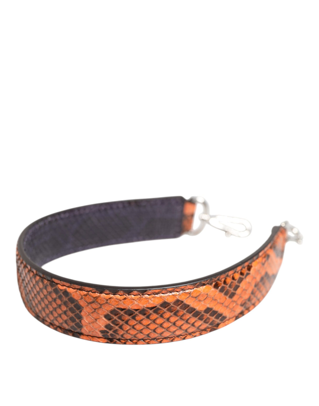 Sangle d'épaule en cuir exotique orange de Dolce & Gabbana pour sac à main, détail élégant et sophistiqué.