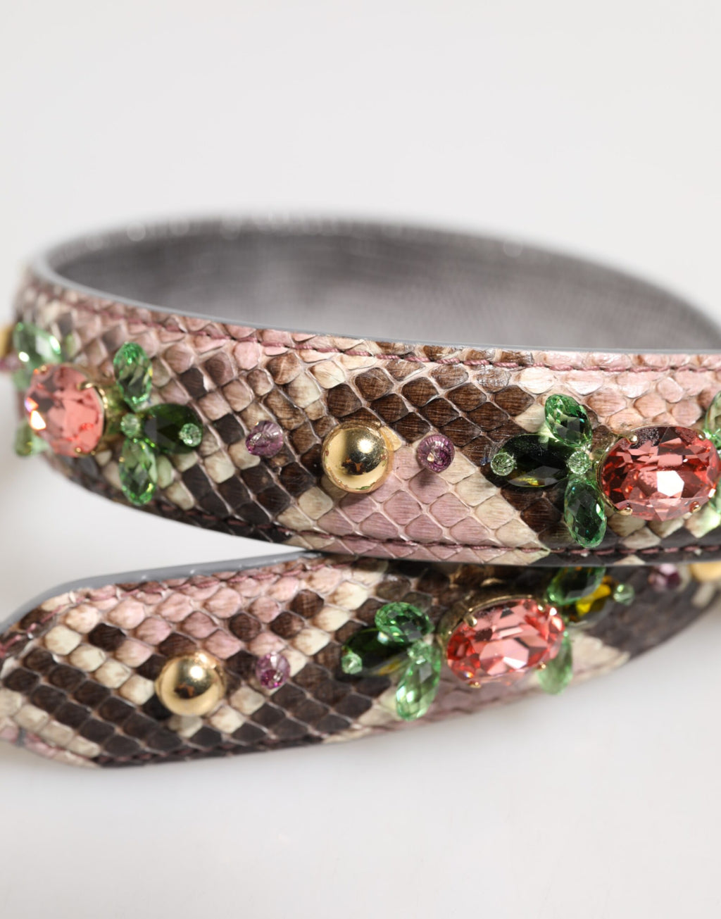 Sangle d'épaule Dolce & Gabbana en python multicolore ornée de cristaux brillants et de détails embellis.