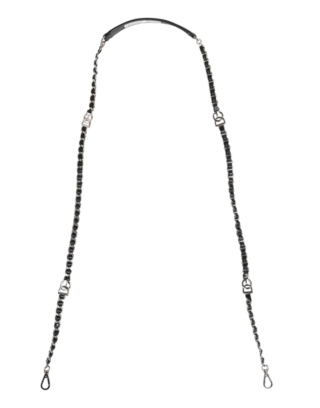 Sangle d'épaule en cuir noir Dolce & Gabbana avec logo DG et chaîne pour sac à main élégant.