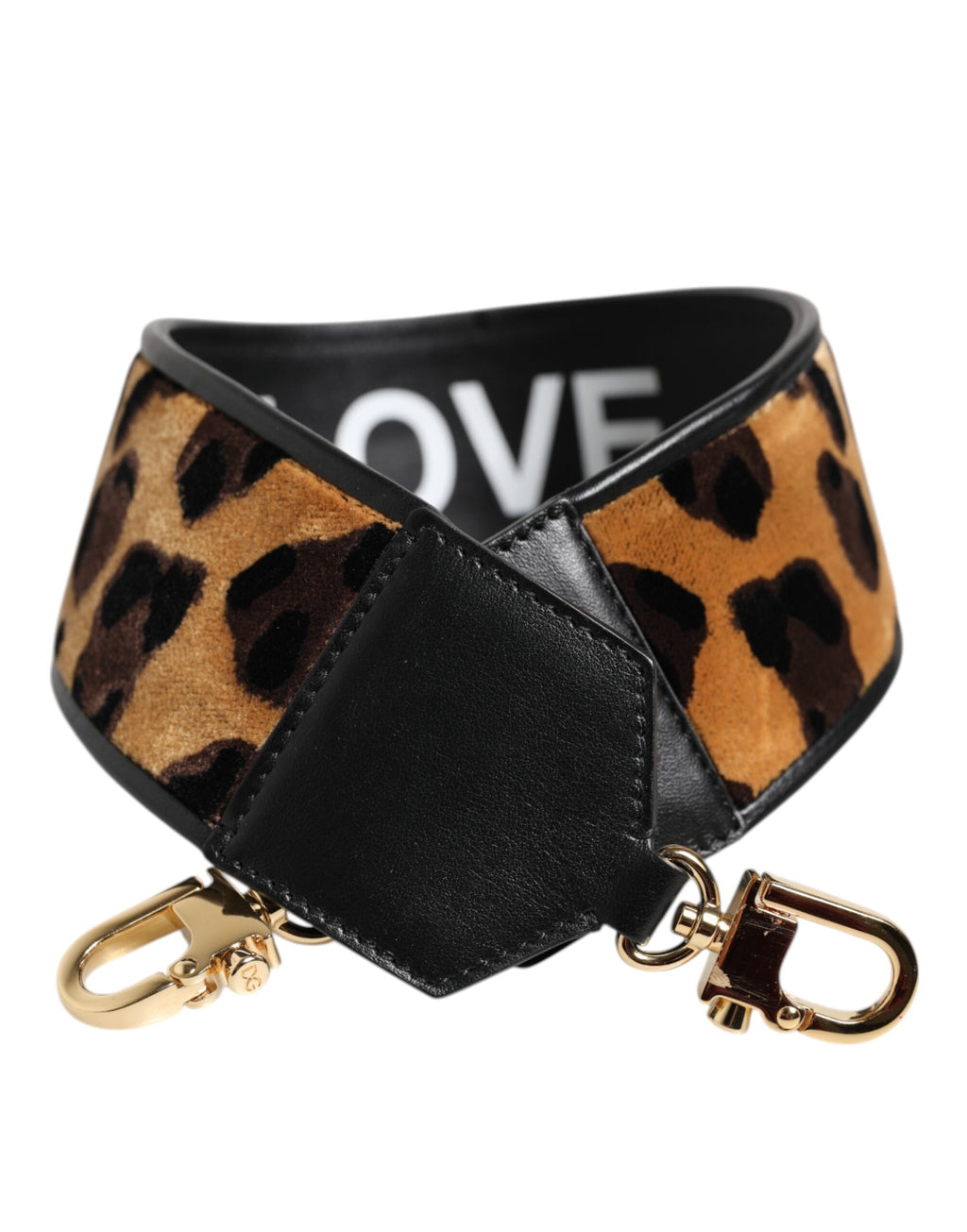 Sangle d’épaule reversible pour sac Dolce & Gabbana avec motif léopard noir, en cuir élégant et pratique.