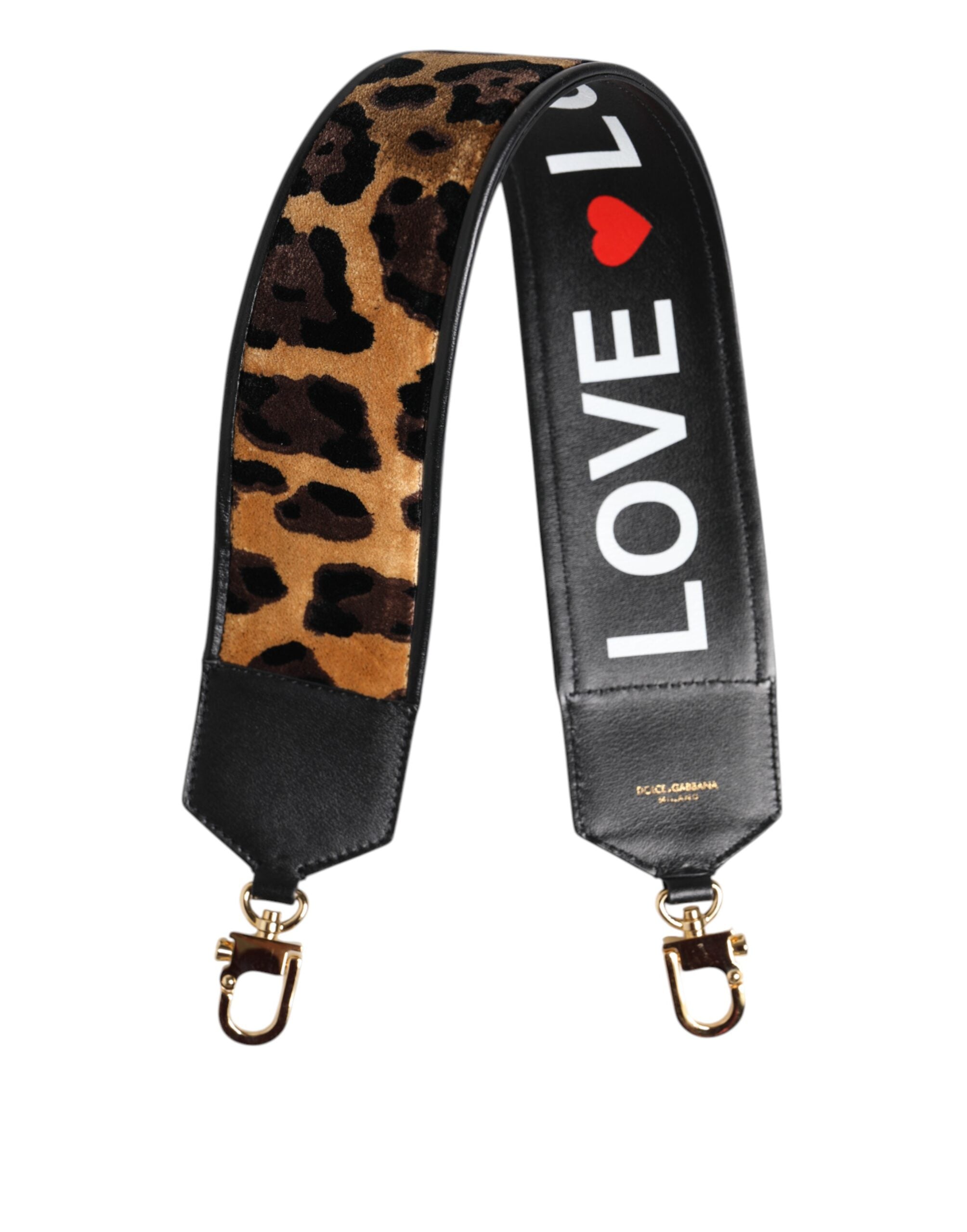 Sangle d’épaule réversible pour sac Dolce & Gabbana avec motif léopard noir, en cuir élégant et tendance.