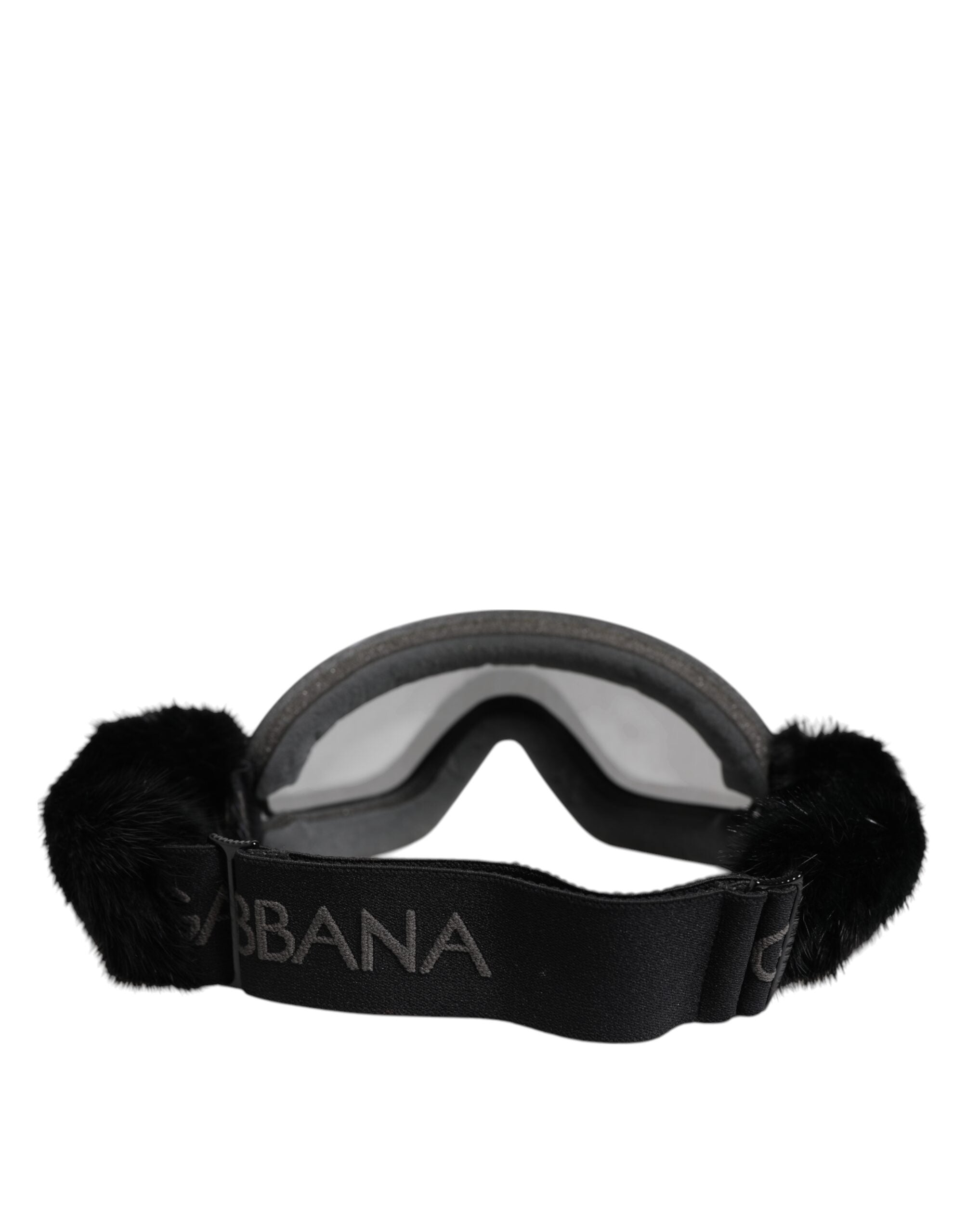 Lunettes de ski Dolce & Gabbana noires avec miroir en dentelle, masque de ski élégant et design sophistiqué.