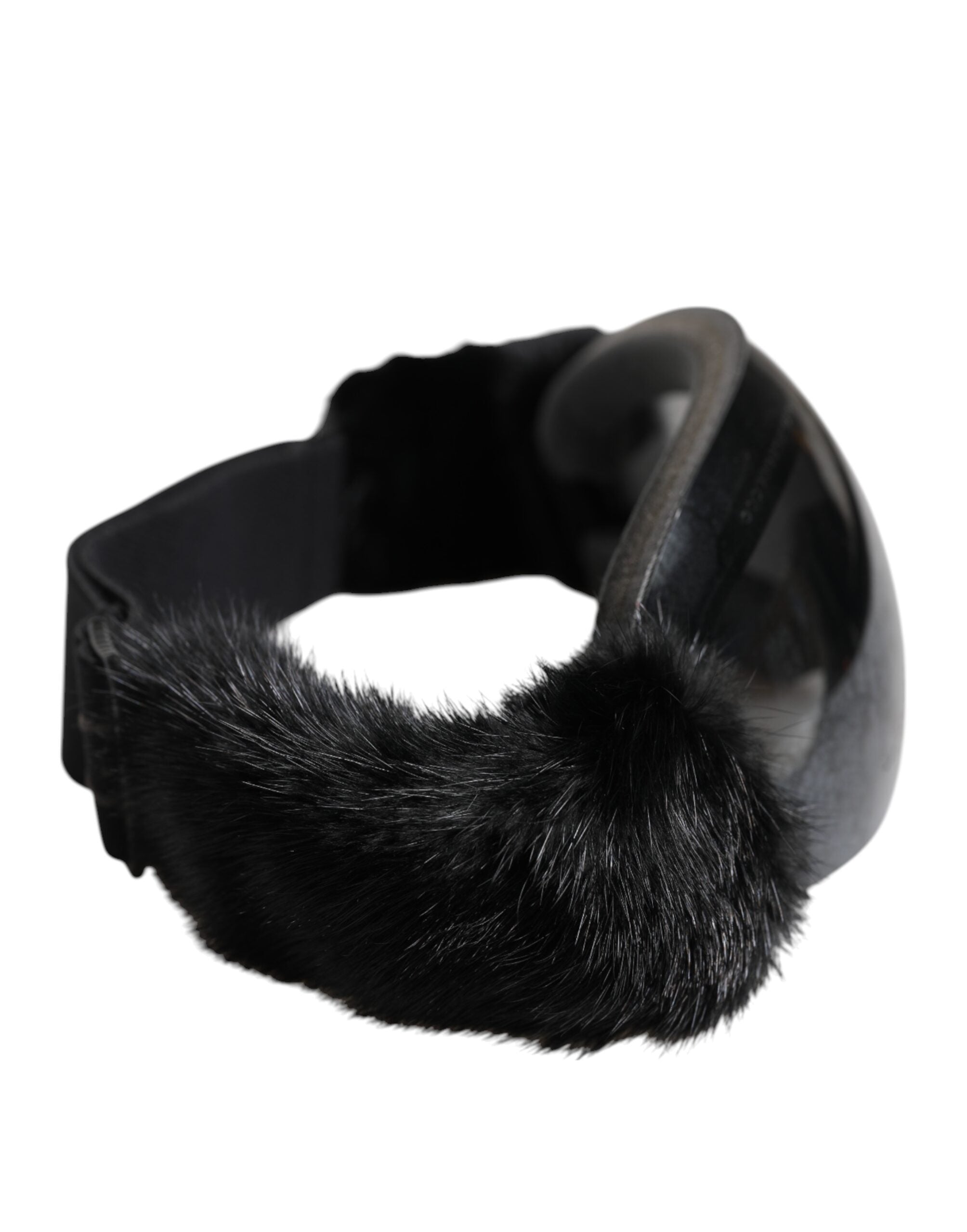 Lunettes de ski Dolce & Gabbana noires en dentelle miroir, masque de ski élégant et tendance.
